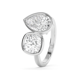 3.5 TCW Cushion & Pear Toi Et Moi Bezel Lab Grown Diamond Engagement Ring