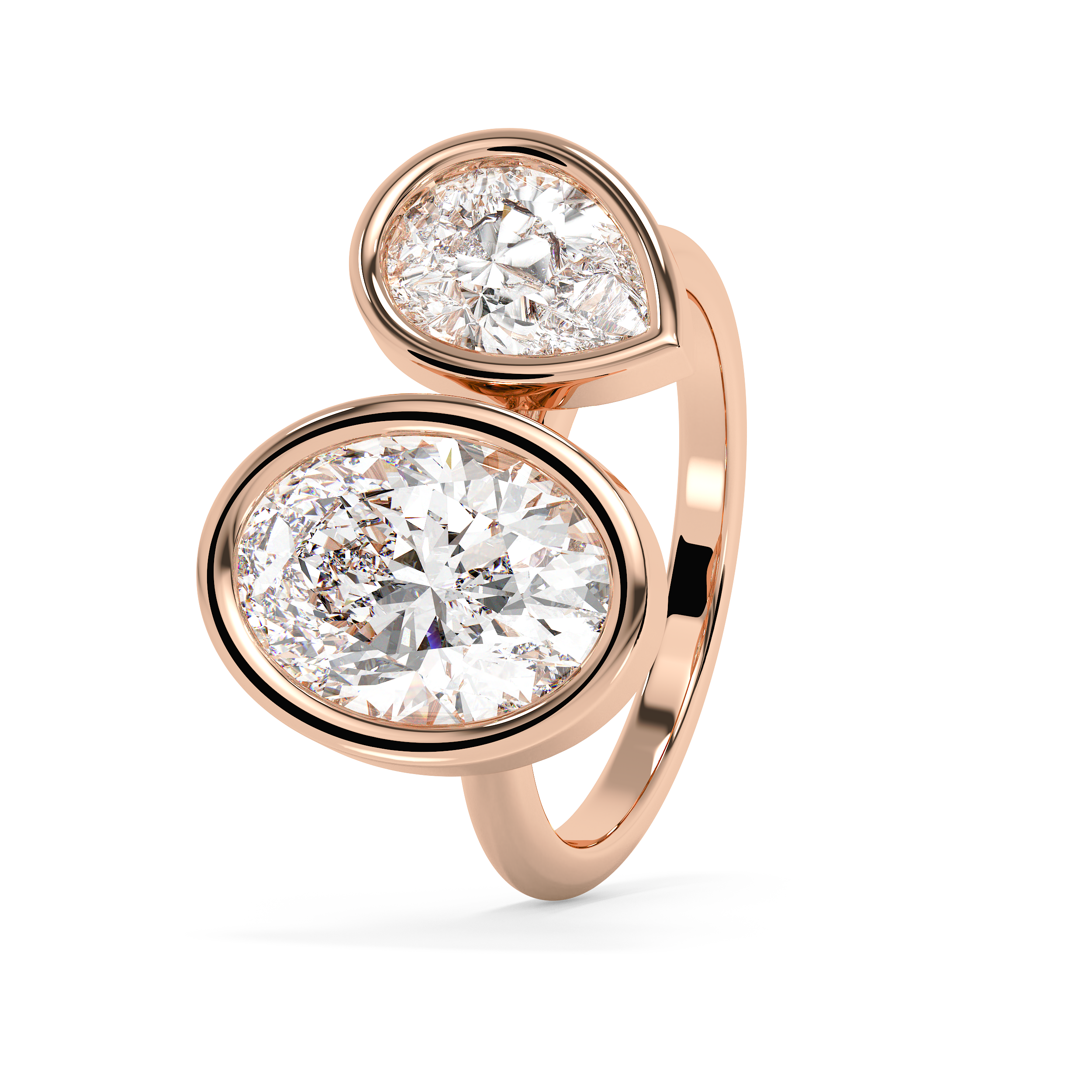 4.25 TCW Oval & Pear Toi Et Moi Bezel Lab Grown Diamond Engagement Ring