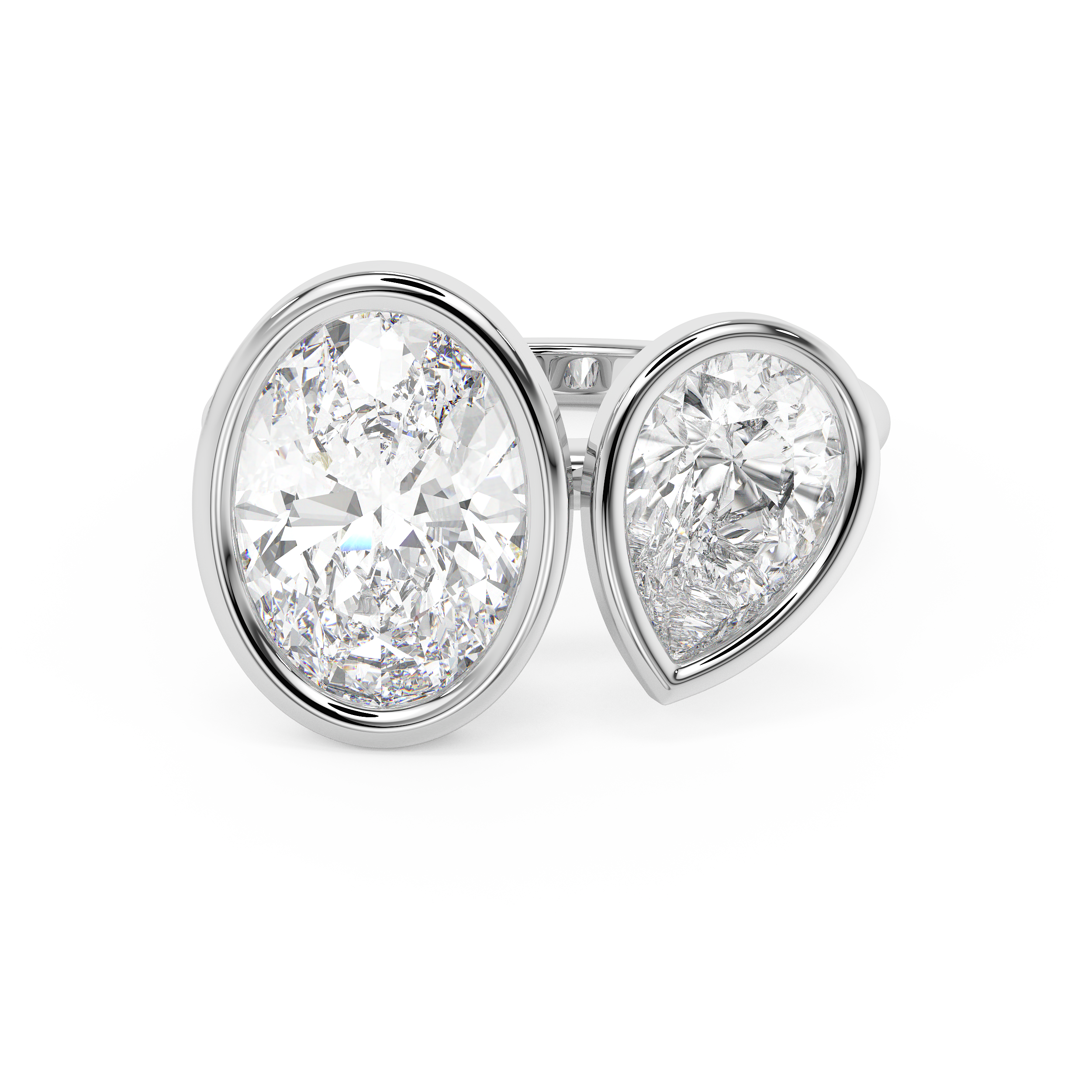 4.25 TCW Oval & Pear Toi Et Moi Bezel Lab Grown Diamond Engagement Ring