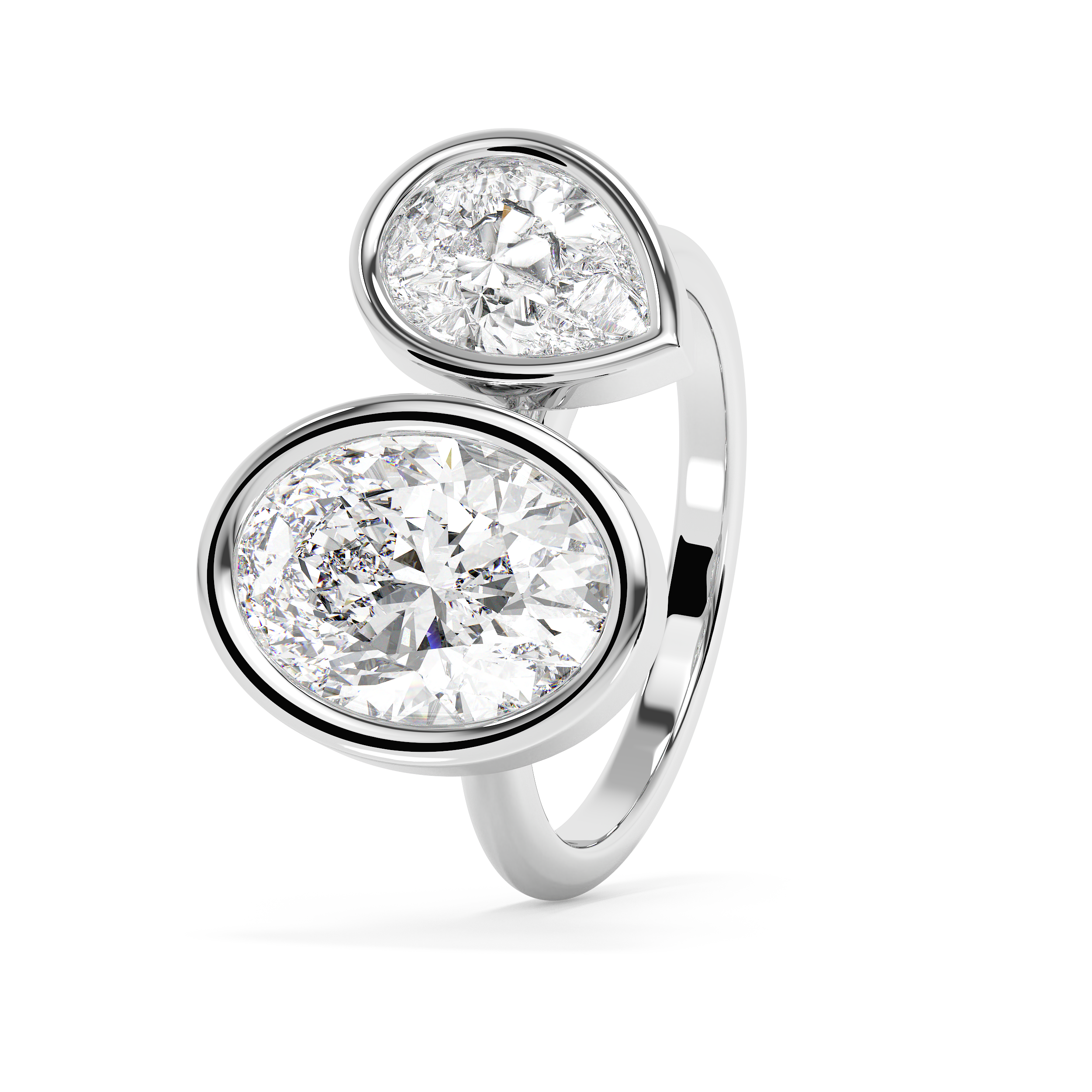 4.25 TCW Oval & Pear Toi Et Moi Bezel Lab Grown Diamond Engagement Ring