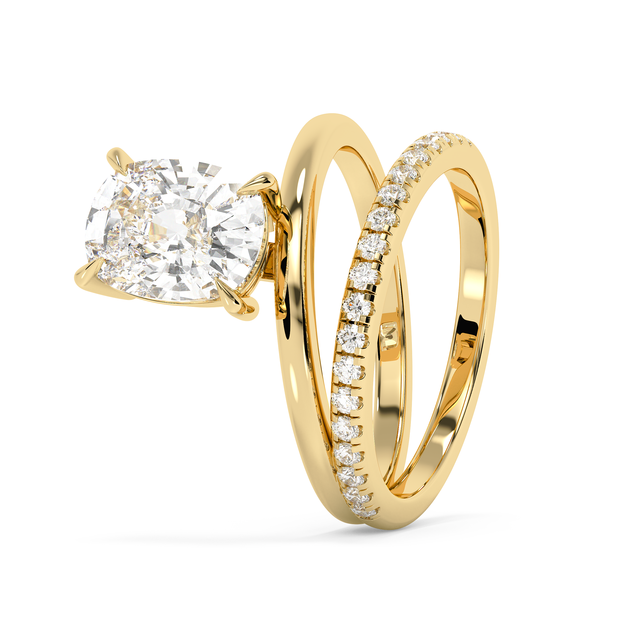 Elongated Cushion Pave Double Shank Lab Grown Diamond Engagement Ring