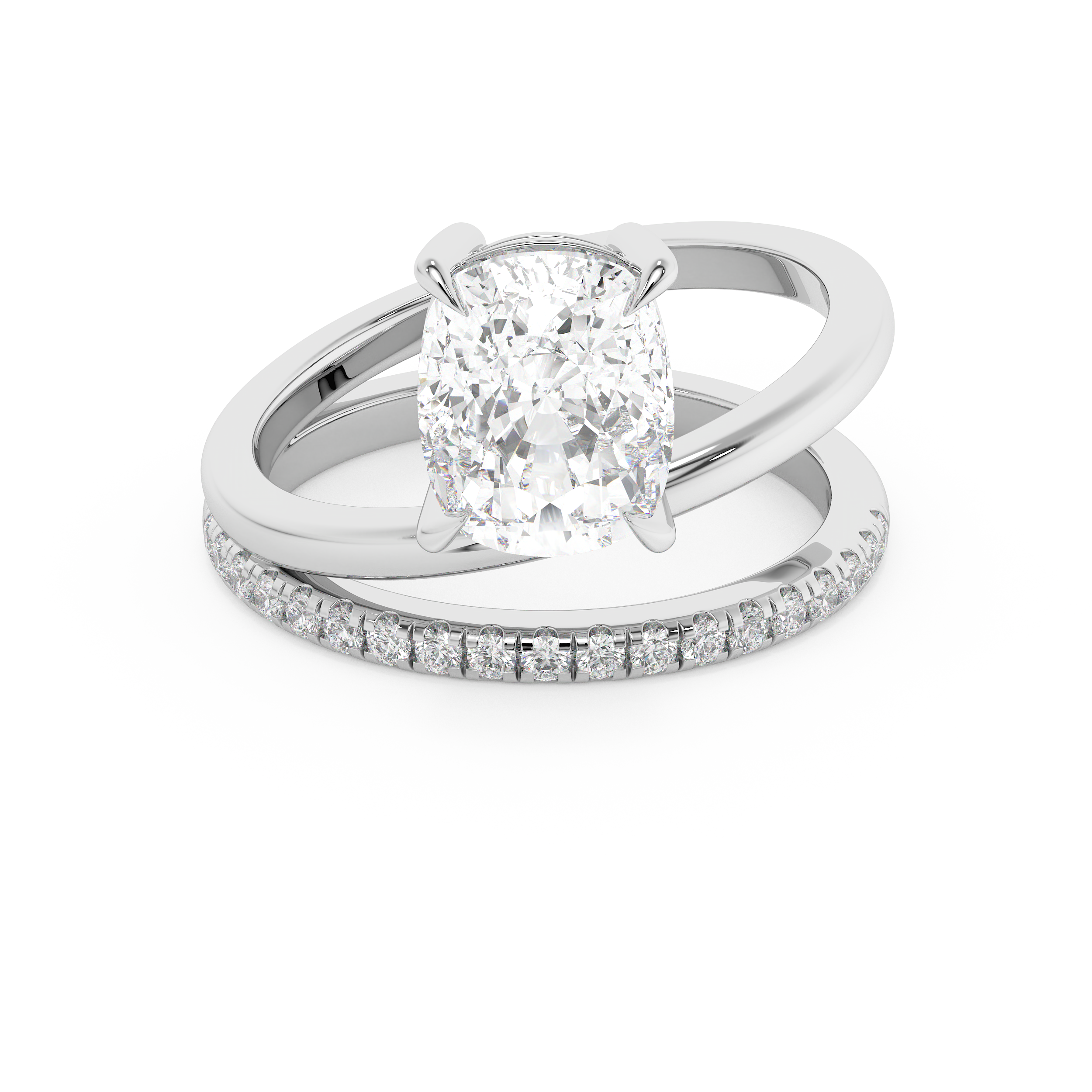 Elongated Cushion Pave Double Shank Lab Grown Diamond Engagement Ring