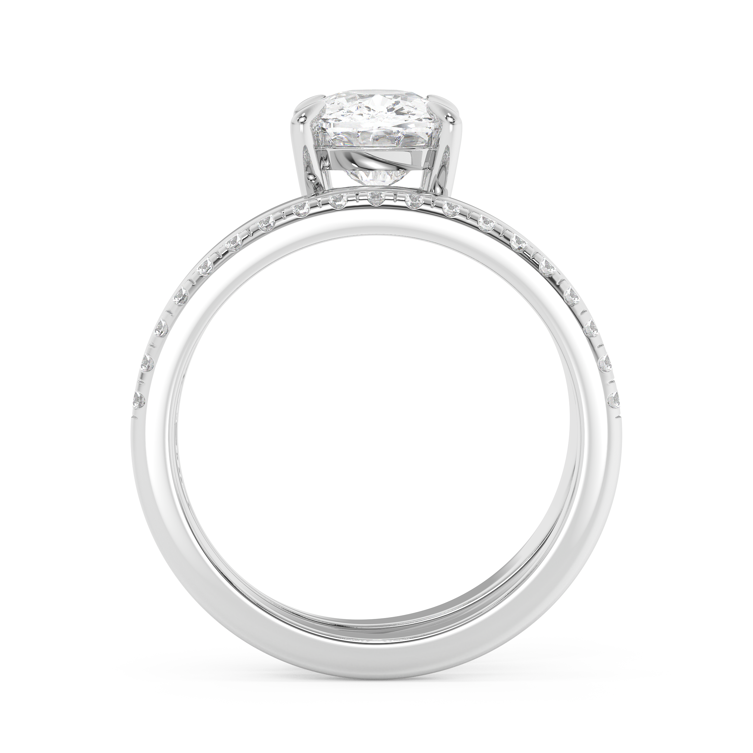 Elongated Cushion Pave Double Shank Lab Grown Diamond Engagement Ring