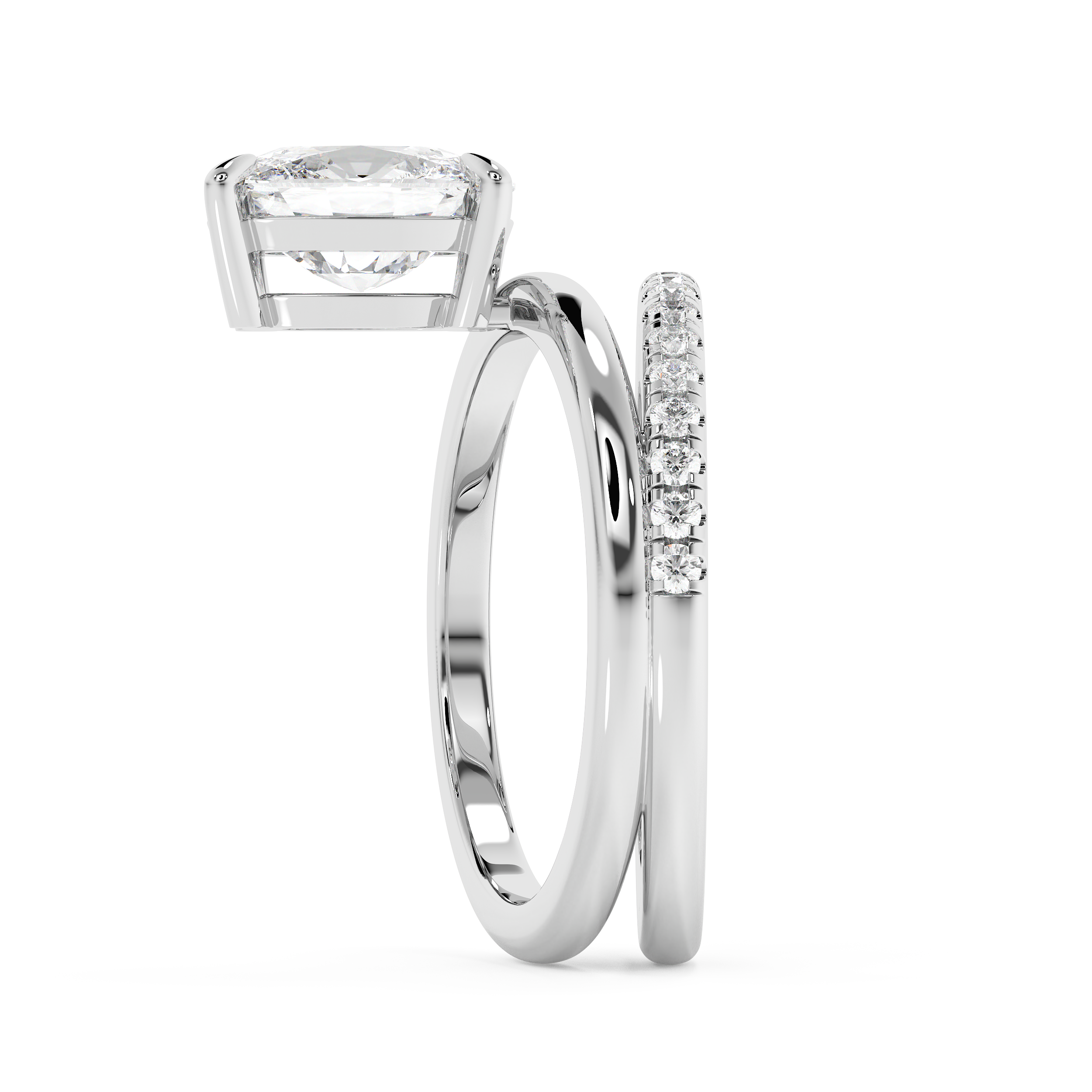Elongated Cushion Pave Double Shank Lab Grown Diamond Engagement Ring