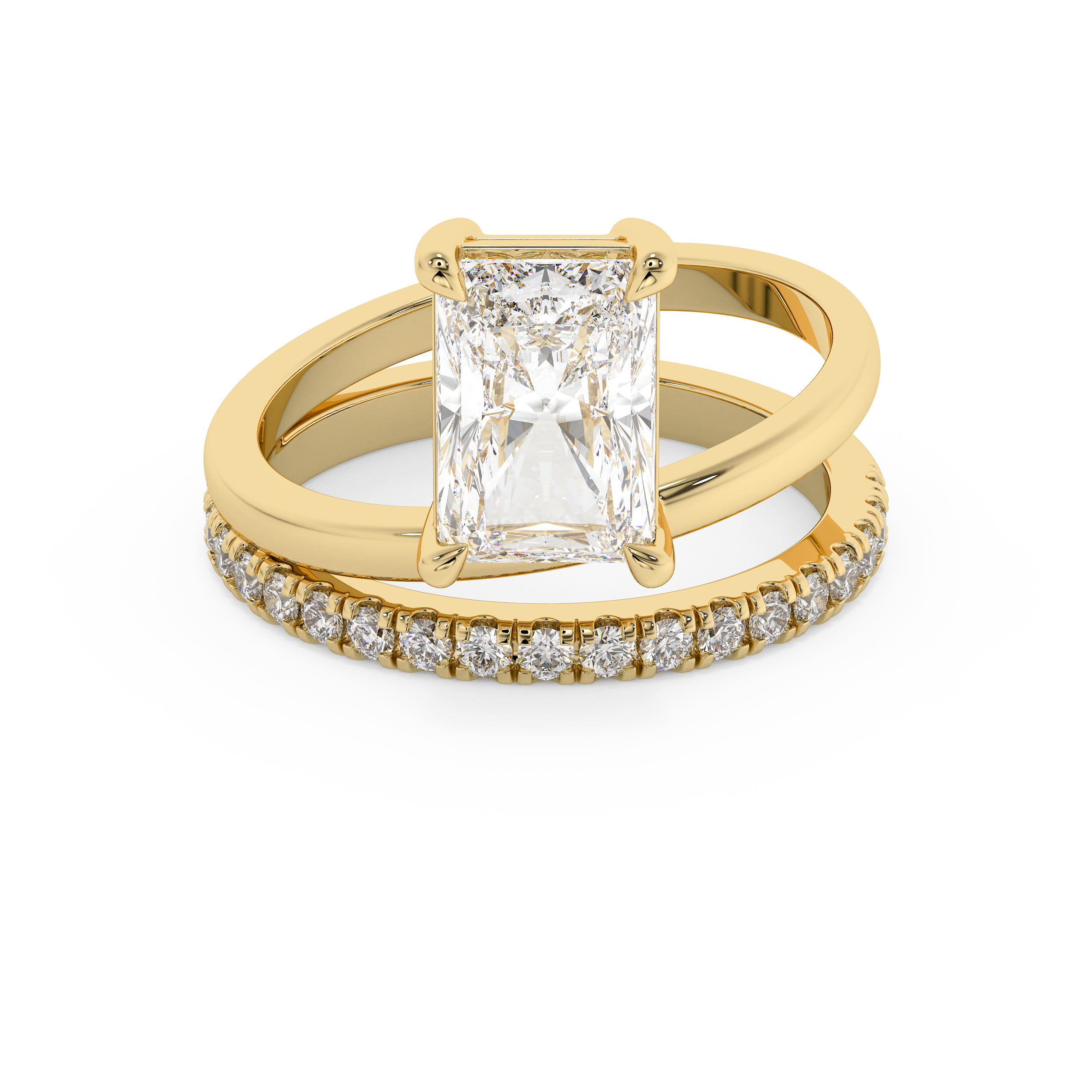 Radiant Pave Double Shank Lab Grown Diamond Engagement Ring