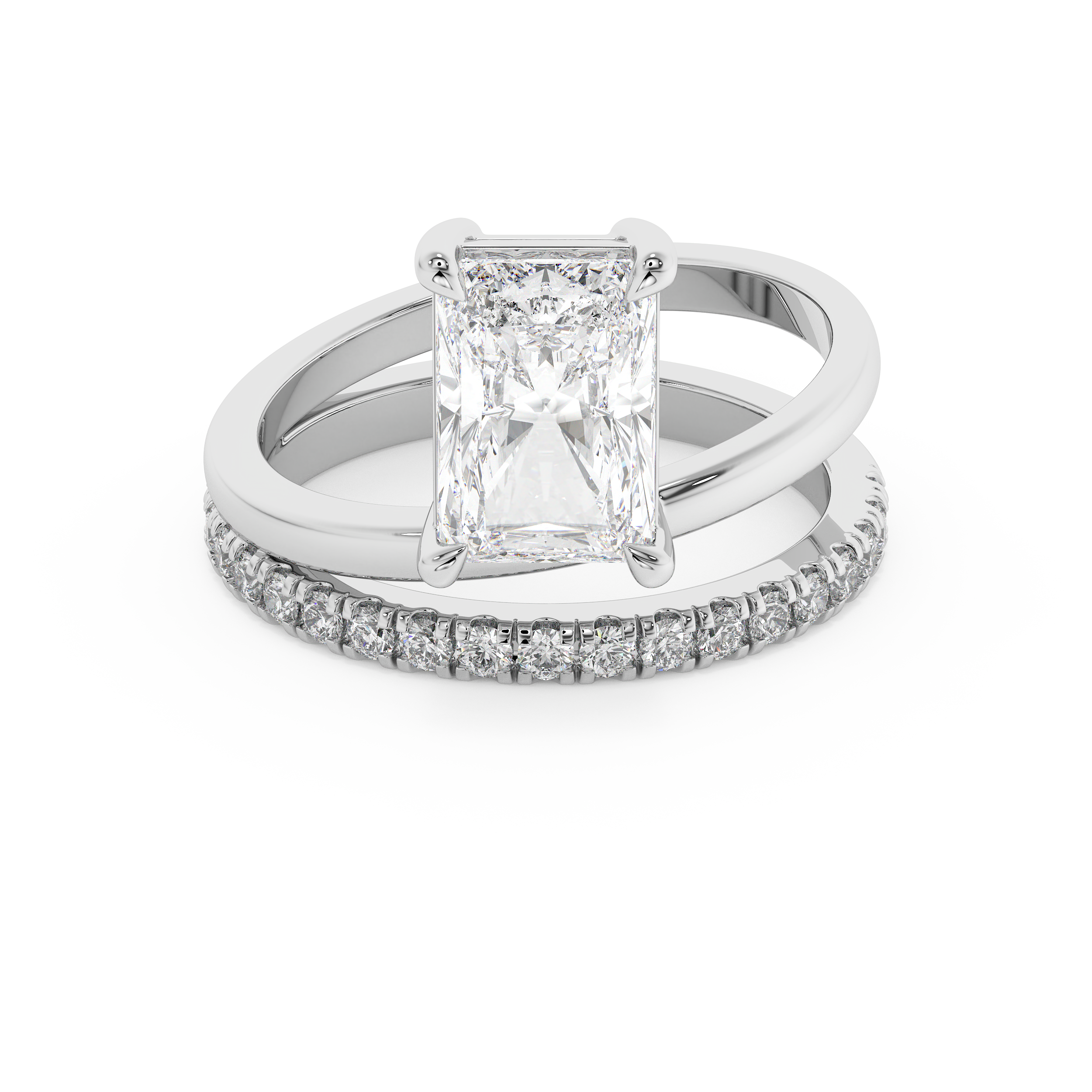 Radiant Pave Double Shank Lab Grown Diamond Engagement Ring