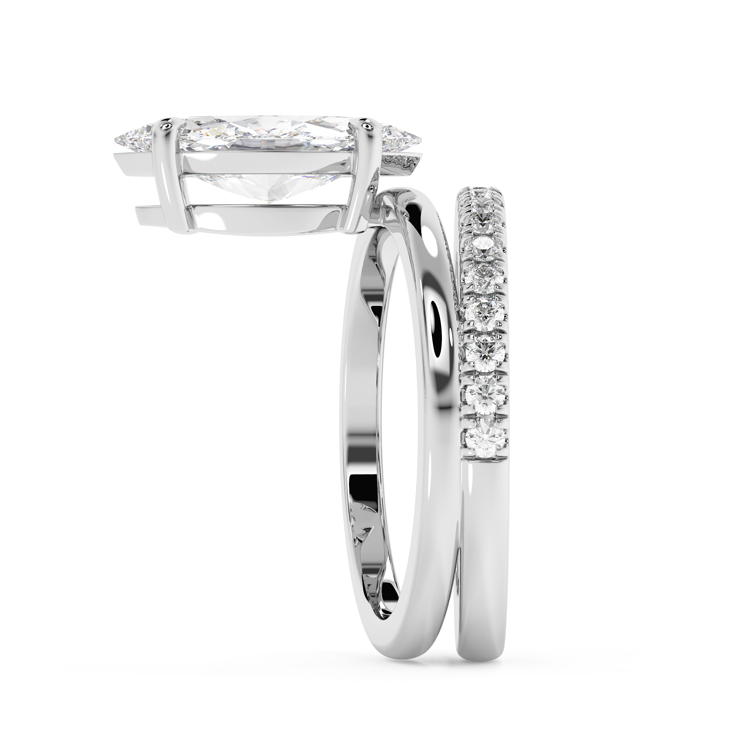 Marquise Pave Double Shank Lab Grown Diamond Engagement Ring