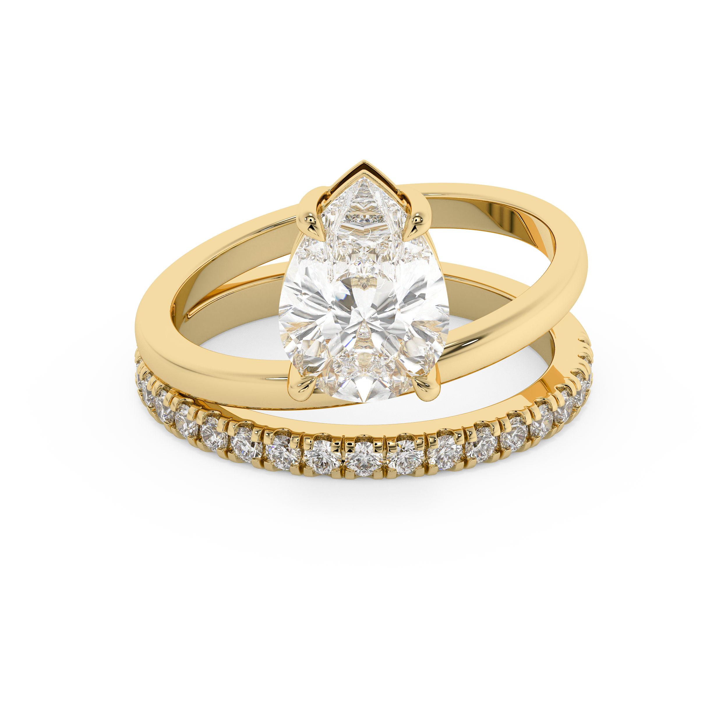 Pear Pave Double Shank Lab Grown Diamond Engagement Ring