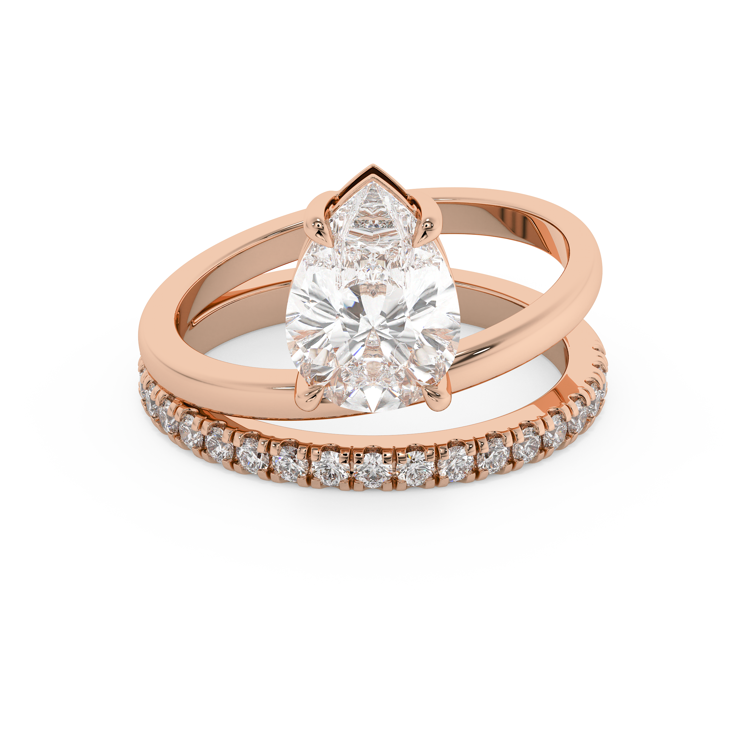 Pear Pave Double Shank Lab Grown Diamond Engagement Ring