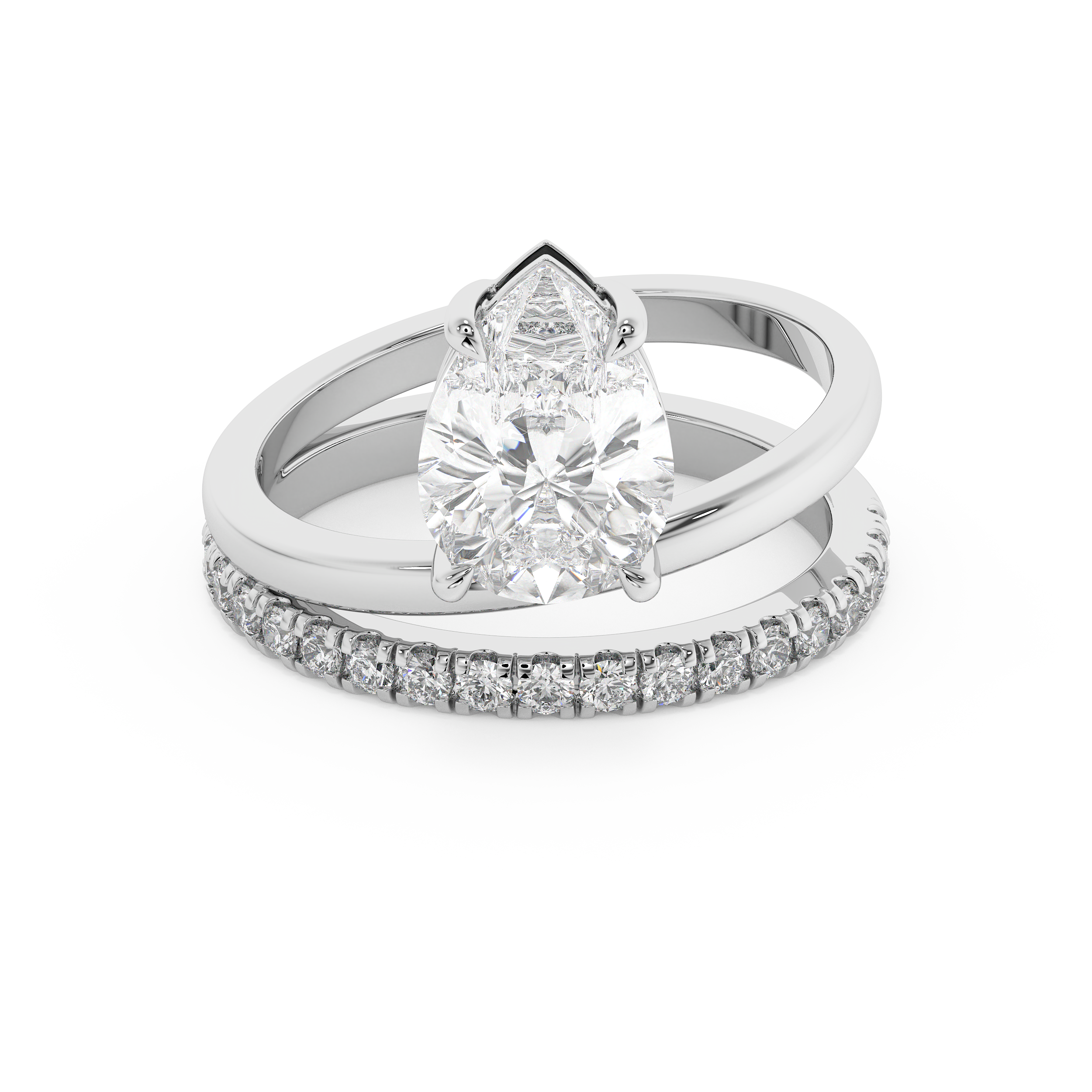 Pear Pave Double Shank Lab Grown Diamond Engagement Ring