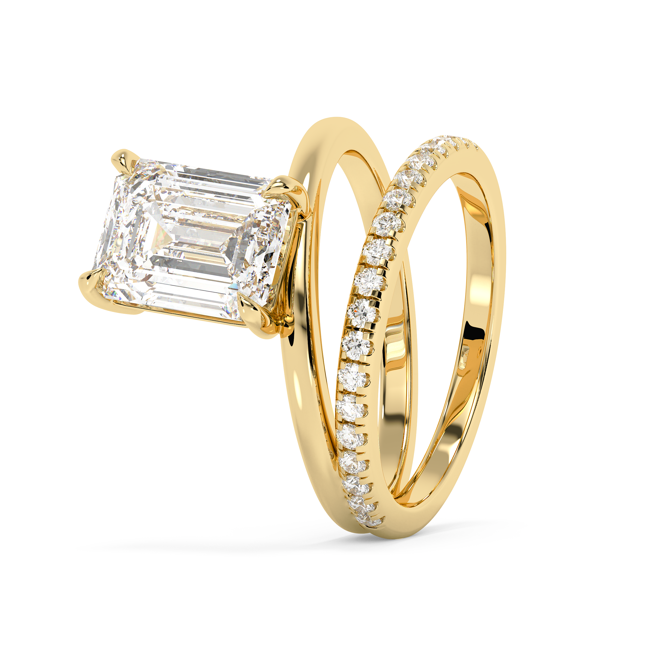 Emerald Pave Double Shank Lab Grown Diamond Engagement Ring