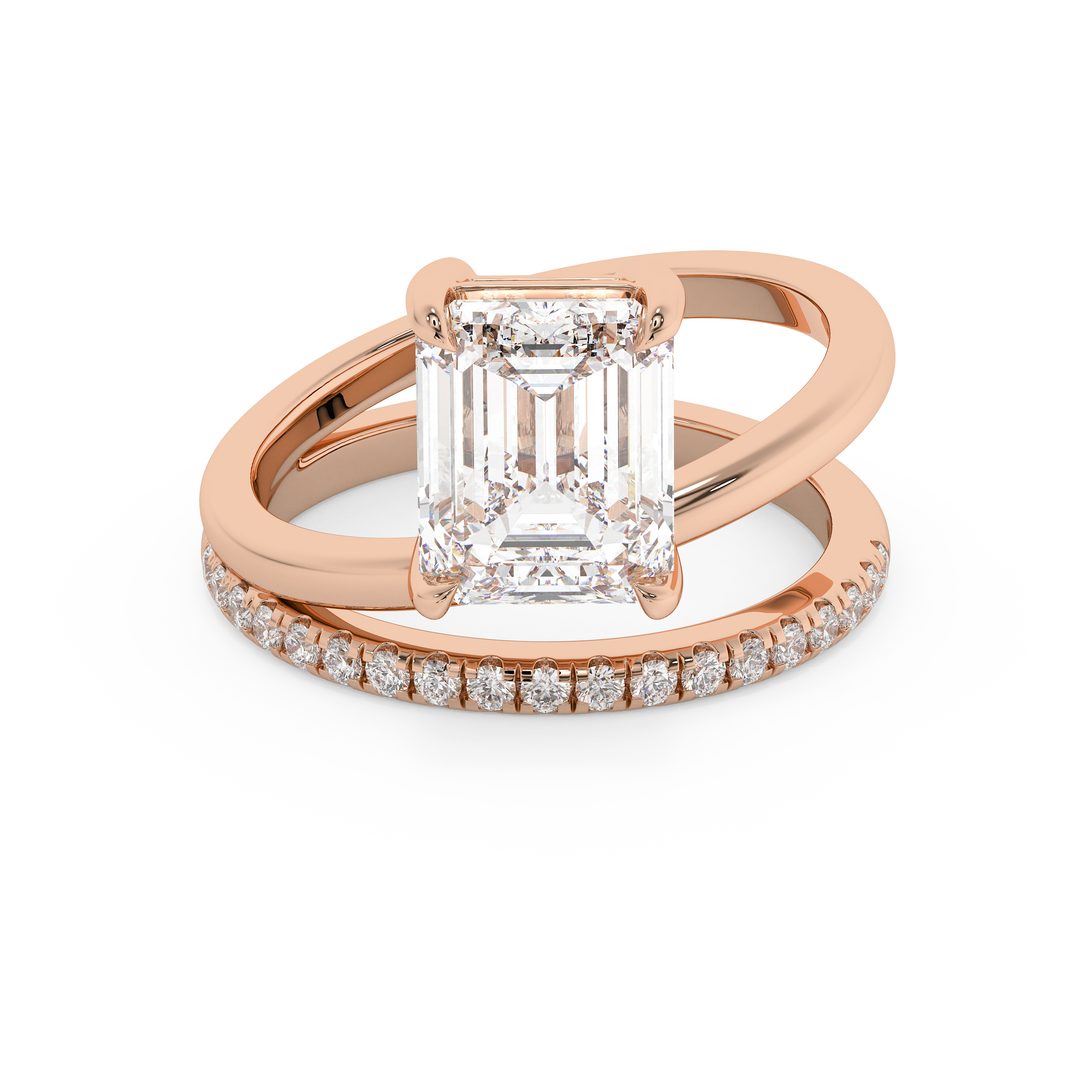 Emerald Pave Double Shank Lab Grown Diamond Engagement Ring