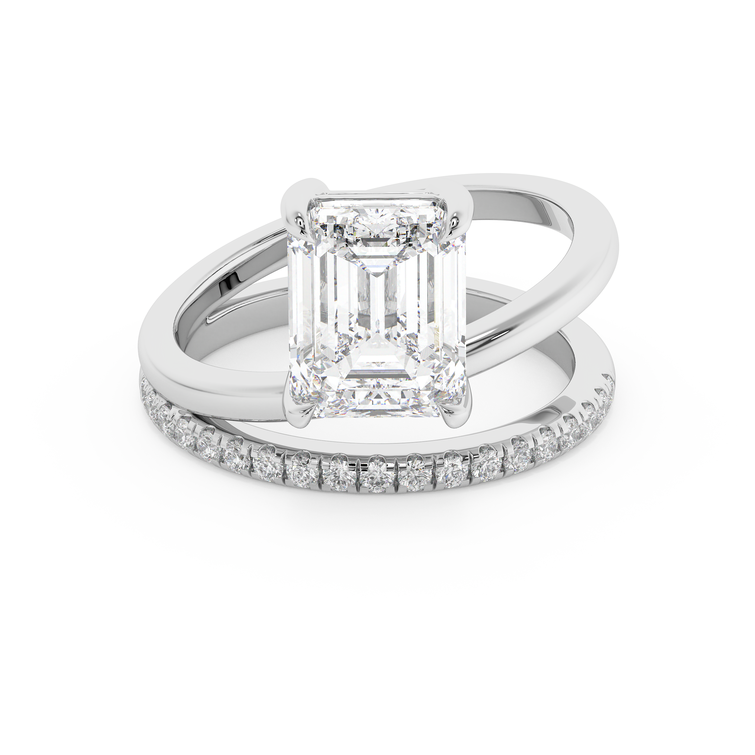 Emerald Pave Double Shank Lab Grown Diamond Engagement Ring