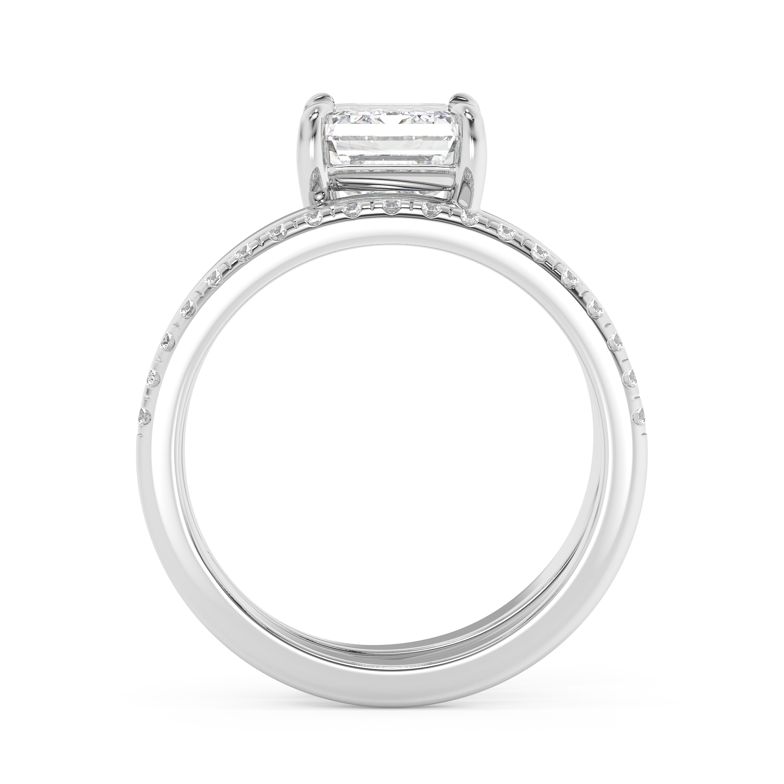 Emerald Pave Double Shank Lab Grown Diamond Engagement Ring