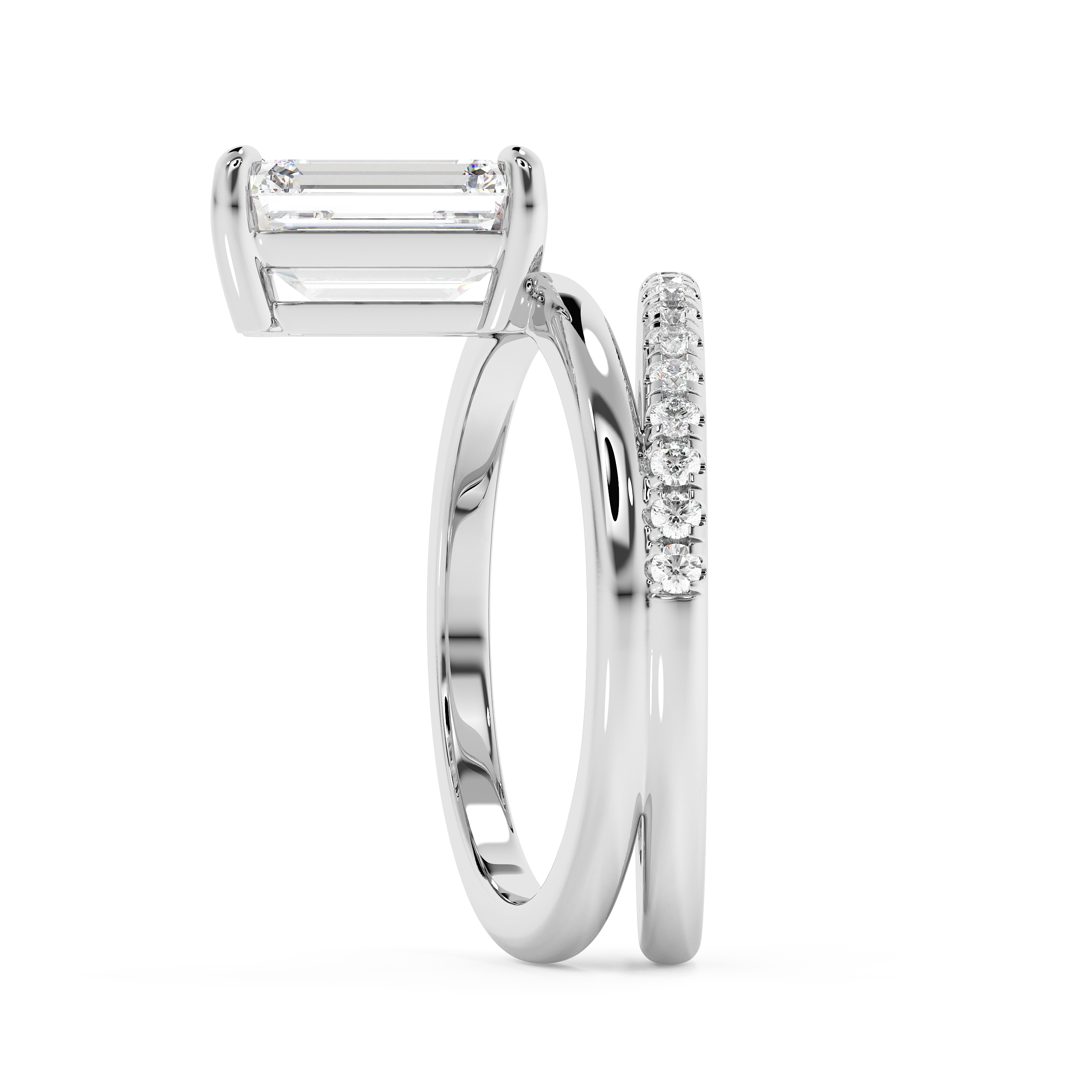 Emerald Pave Double Shank Lab Grown Diamond Engagement Ring