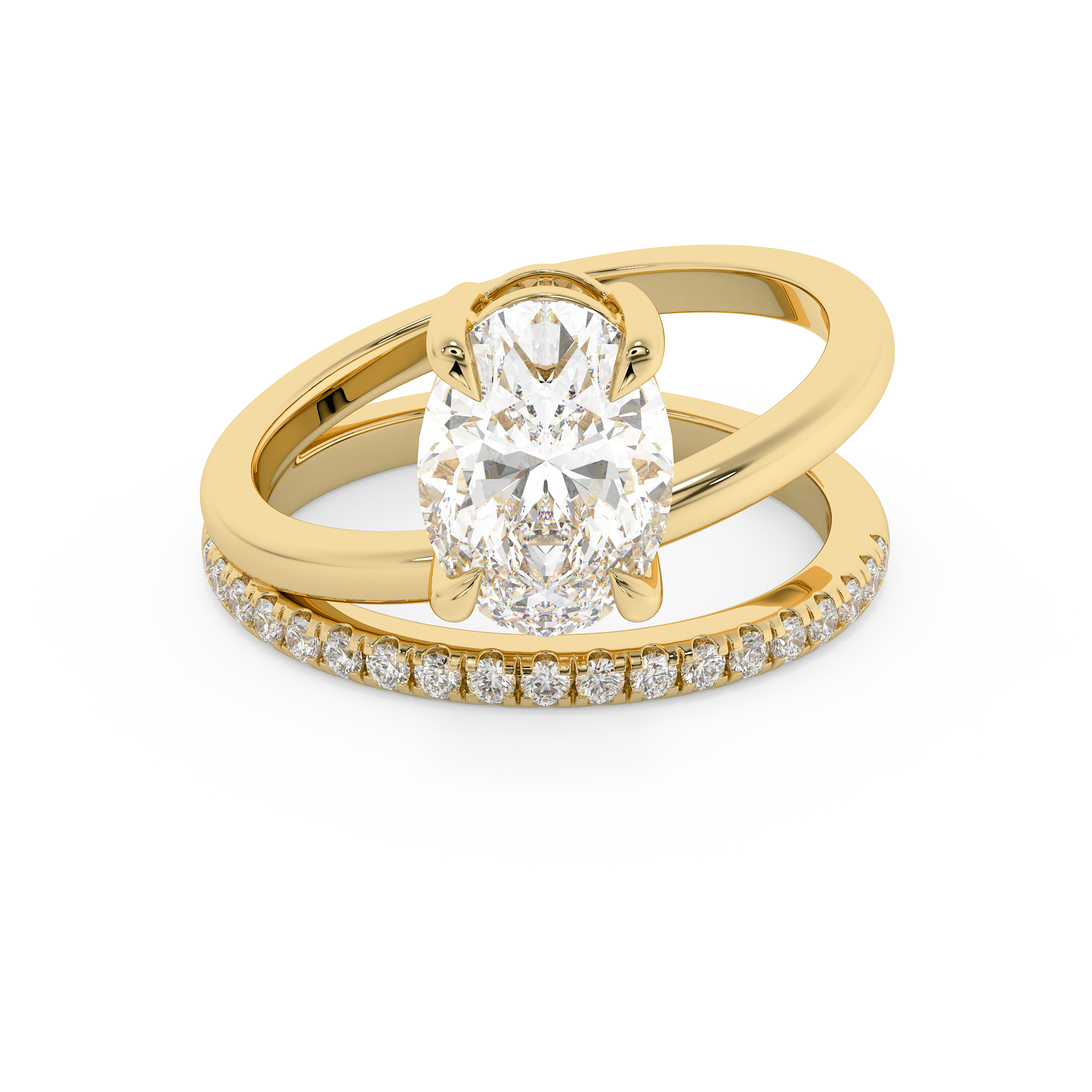 Oval Pave Double Shank Lab Grown Diamond Engagement Ring