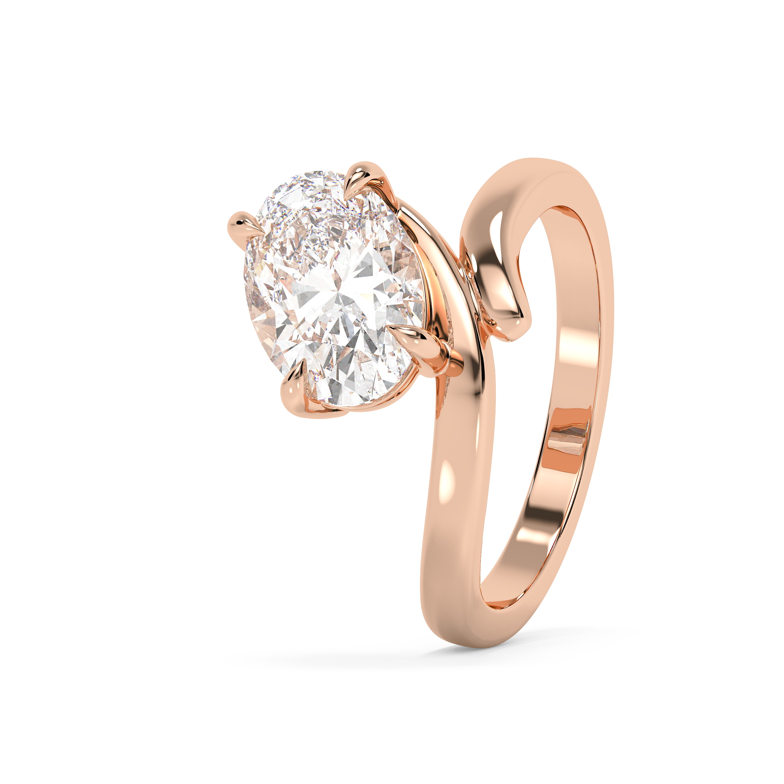 Oval Solitaire Curved Shank Lab Grown Diamond Engagement Ring