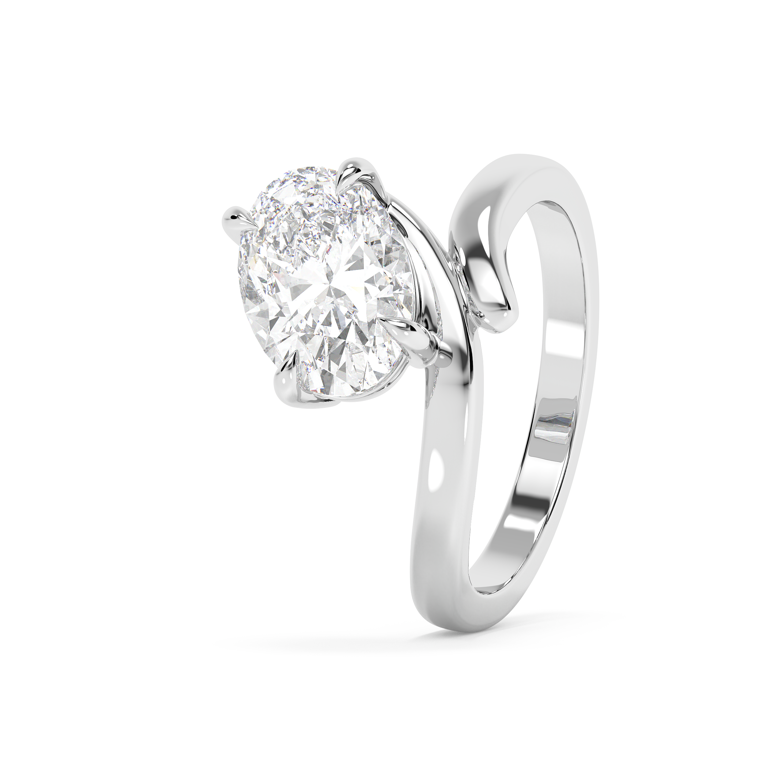 Oval Solitaire Curved Shank Lab Grown Diamond Engagement Ring