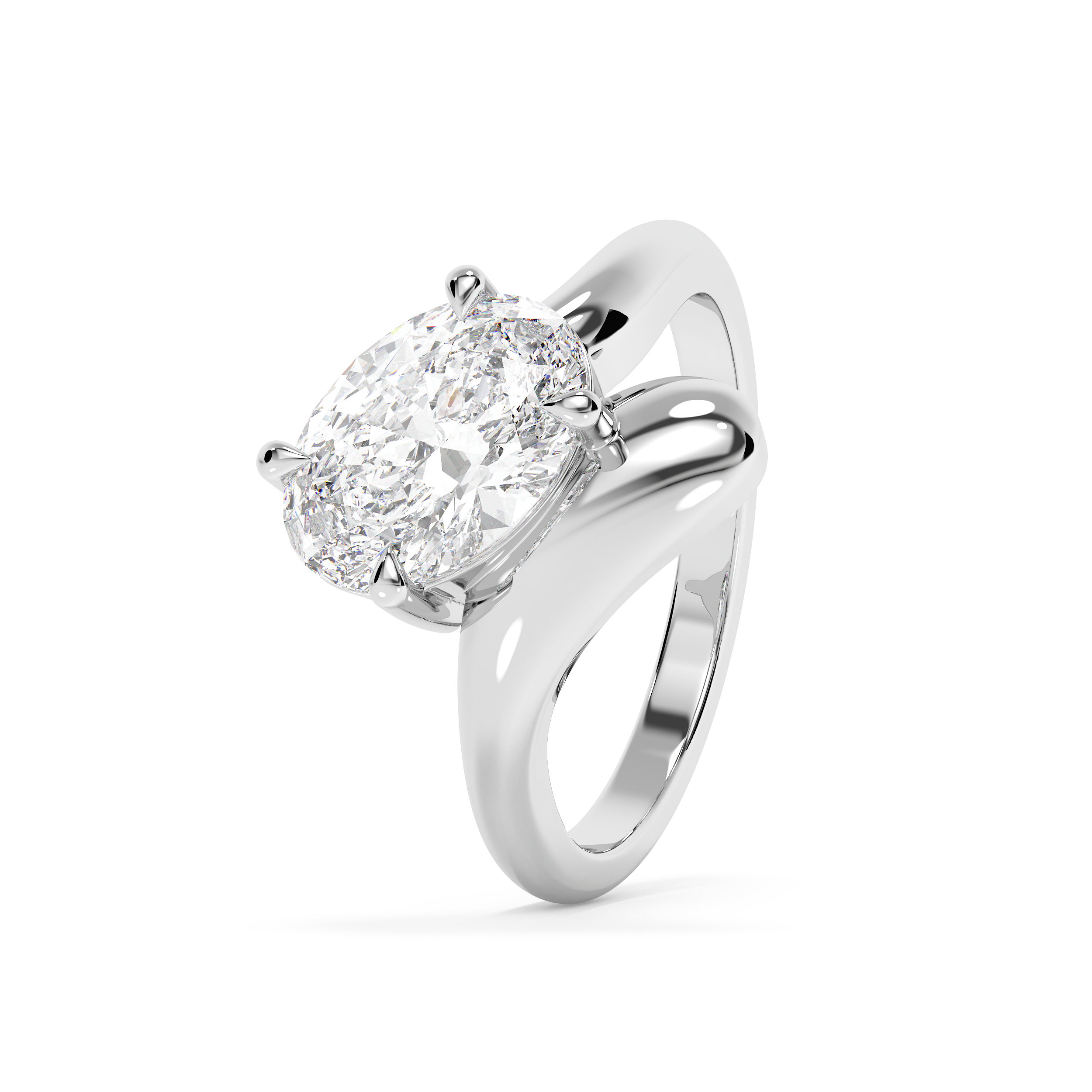 Oval Solitaire Curved Shank Lab Grown Diamond Engagement Ring