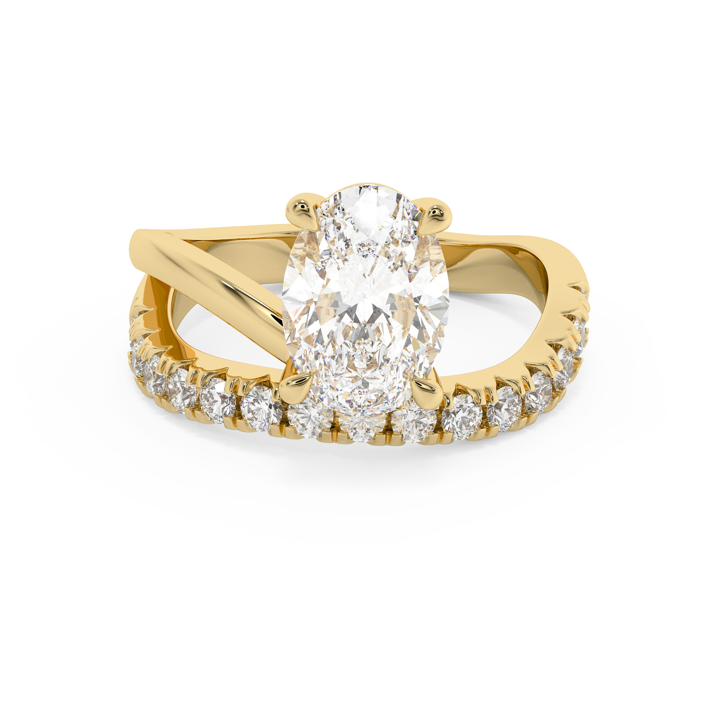 Oval Pave Curved Shank Lab Grown Diamond Engagement Ring