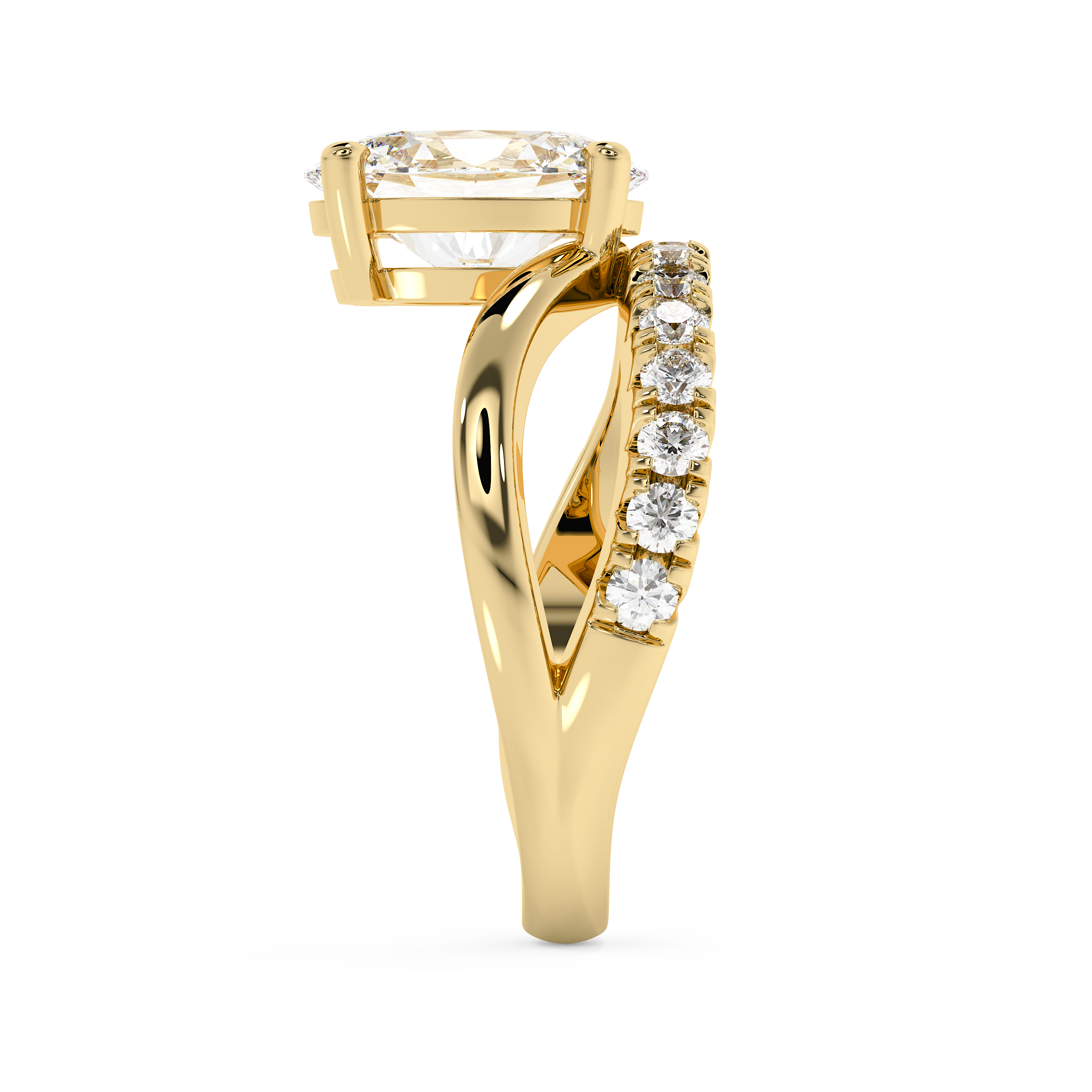 Oval Pave Curved Shank Lab Grown Diamond Engagement Ring