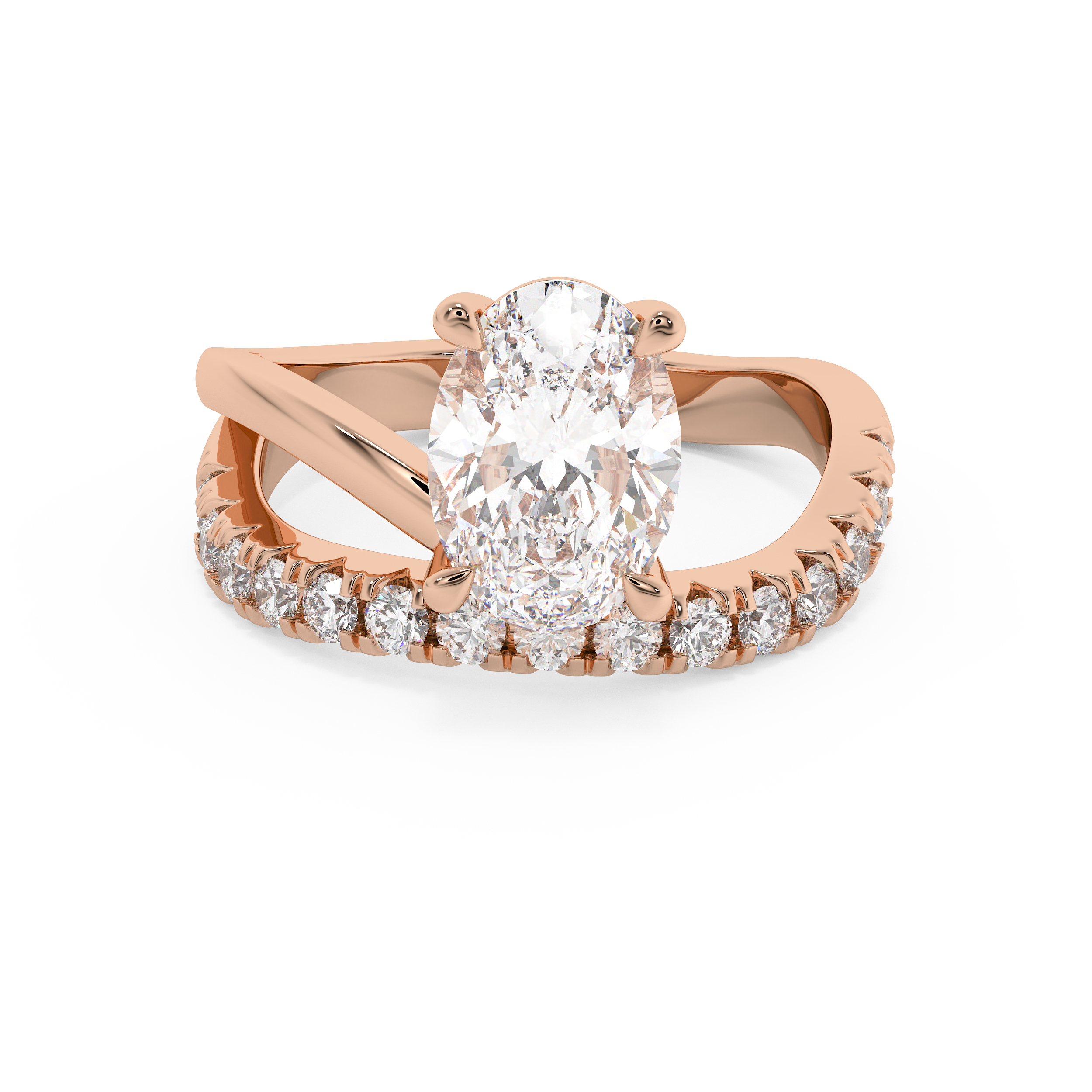 Oval Pave Curved Shank Lab Grown Diamond Engagement Ring