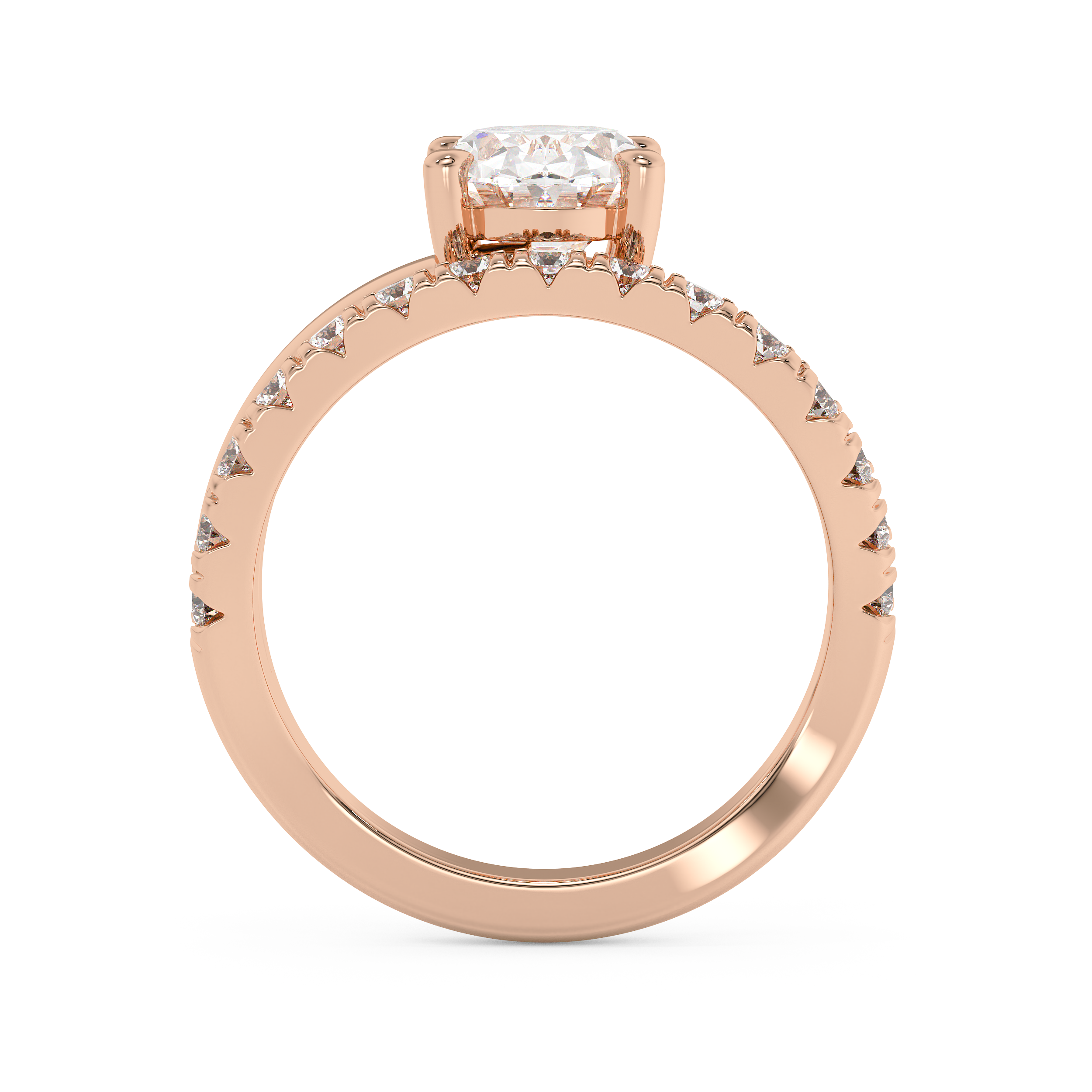 Oval Pave Curved Shank Lab Grown Diamond Engagement Ring
