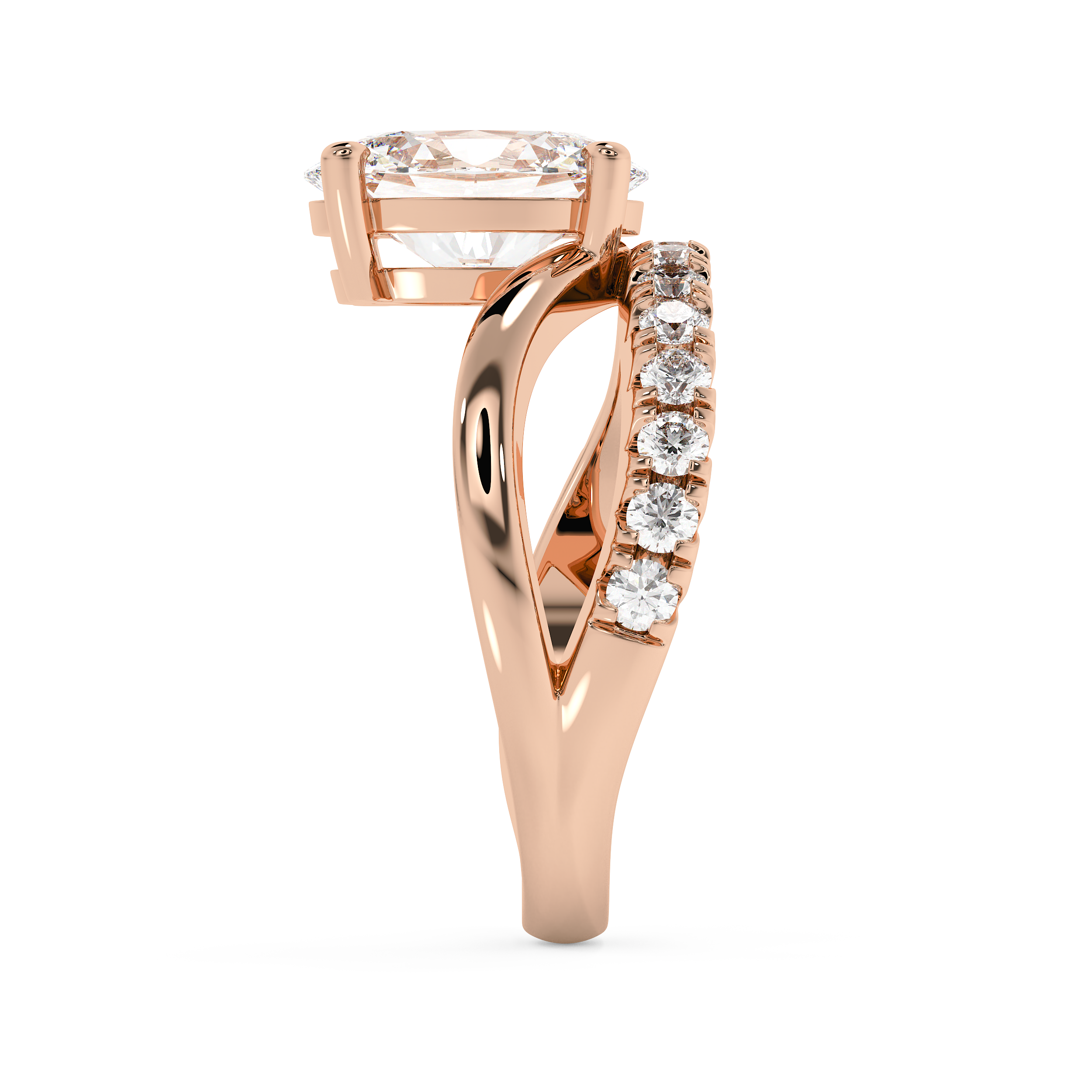Oval Pave Curved Shank Lab Grown Diamond Engagement Ring