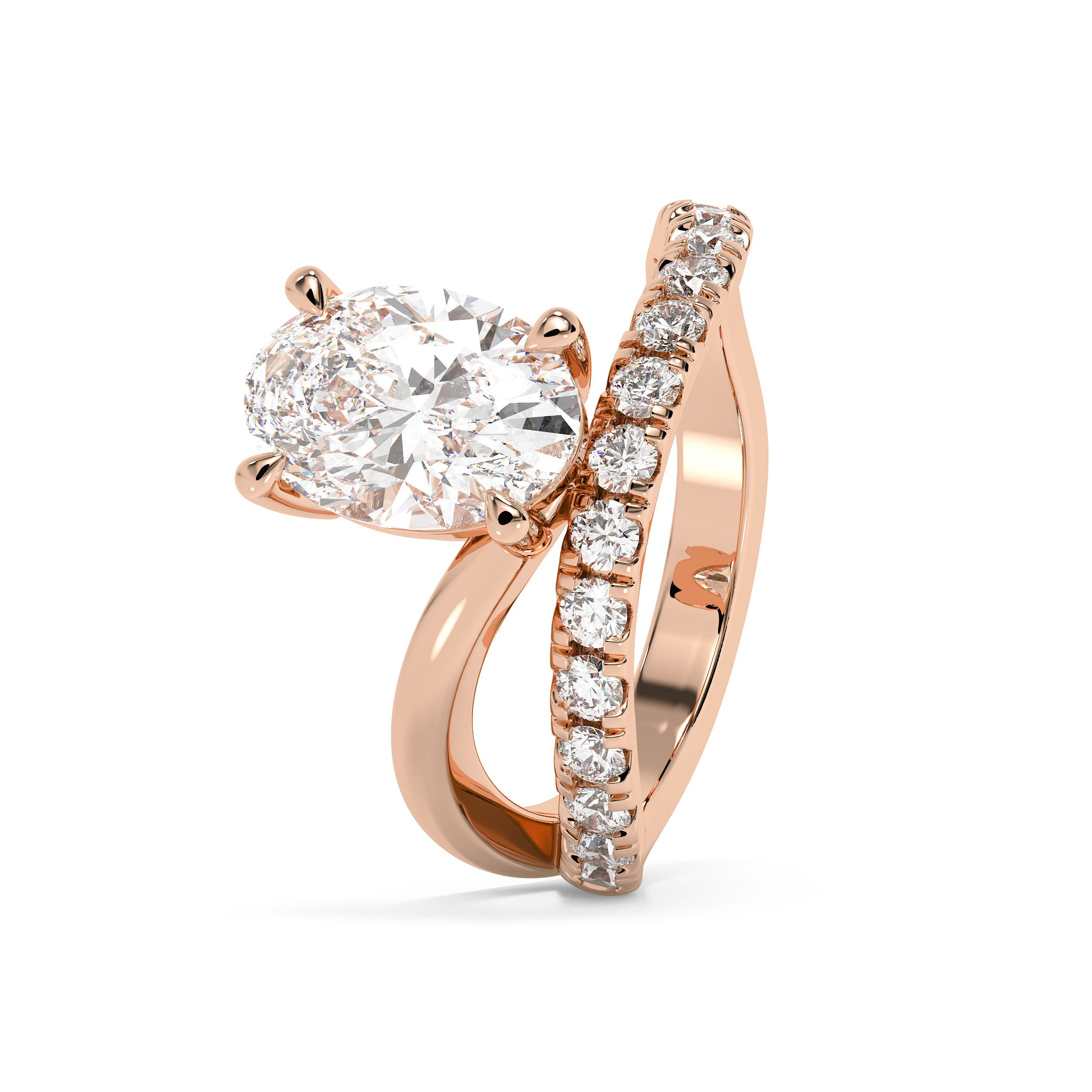 Oval Pave Curved Shank Lab Grown Diamond Engagement Ring