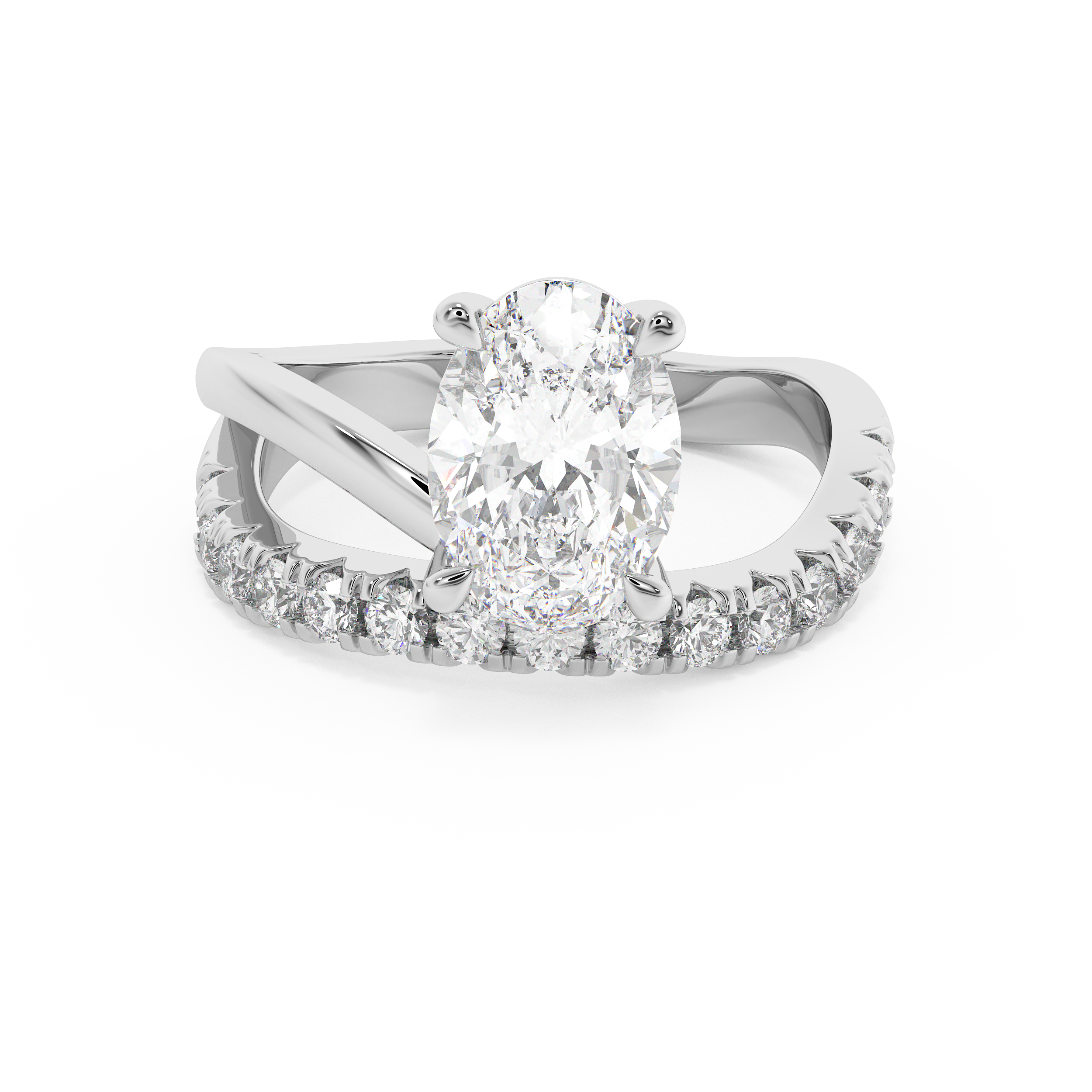 Oval Pave Curved Shank Lab Grown Diamond Engagement Ring