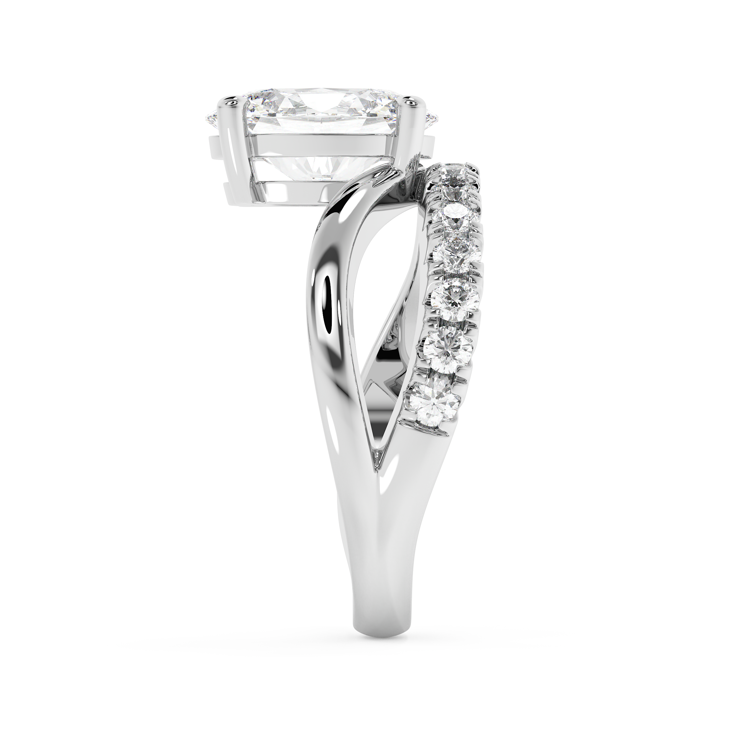 Oval Pave Curved Shank Lab Grown Diamond Engagement Ring