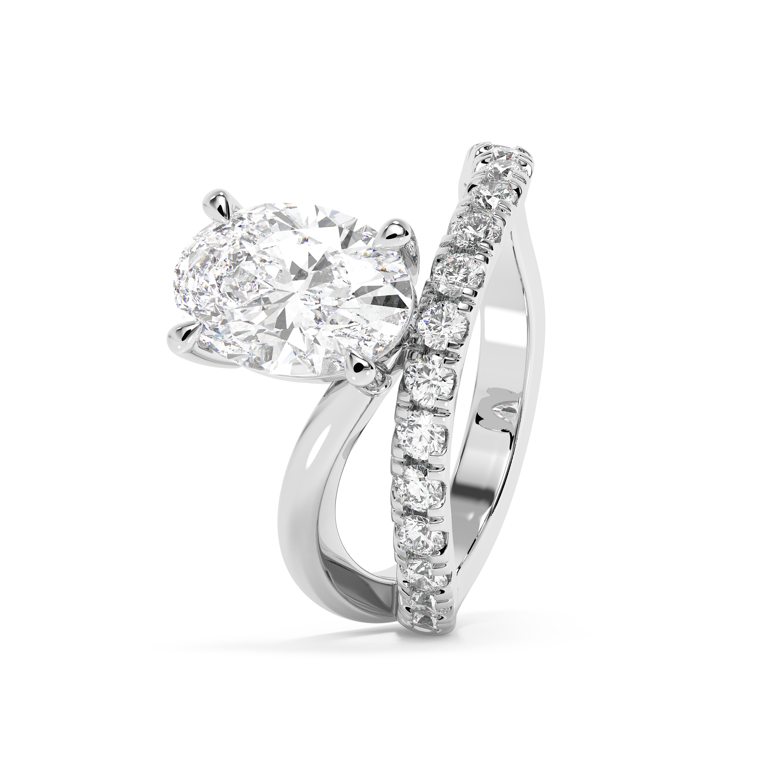 Oval Pave Curved Shank Lab Grown Diamond Engagement Ring