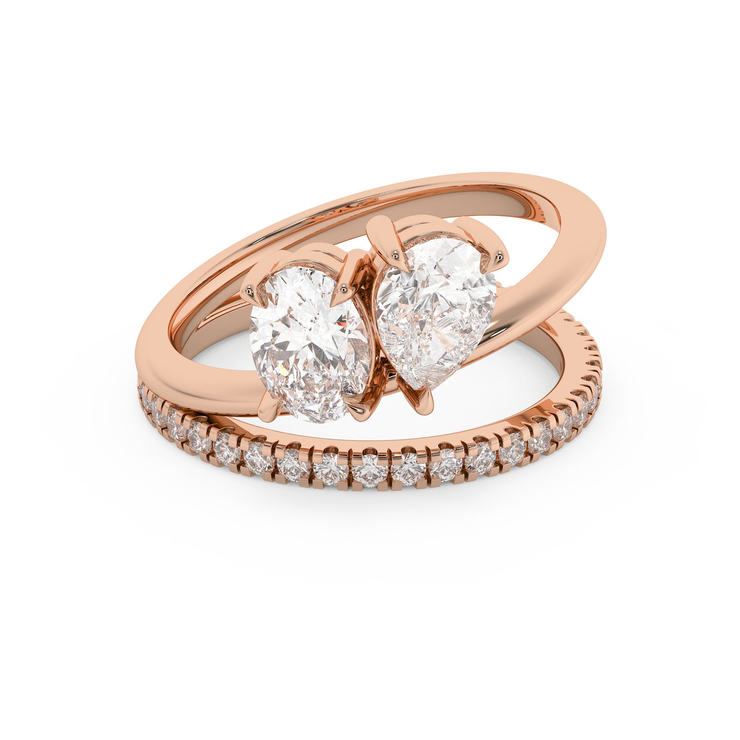 1.5 TCW Oval & Pear Toi Et Moi Pave Lab Grown Diamond Engagement Ring