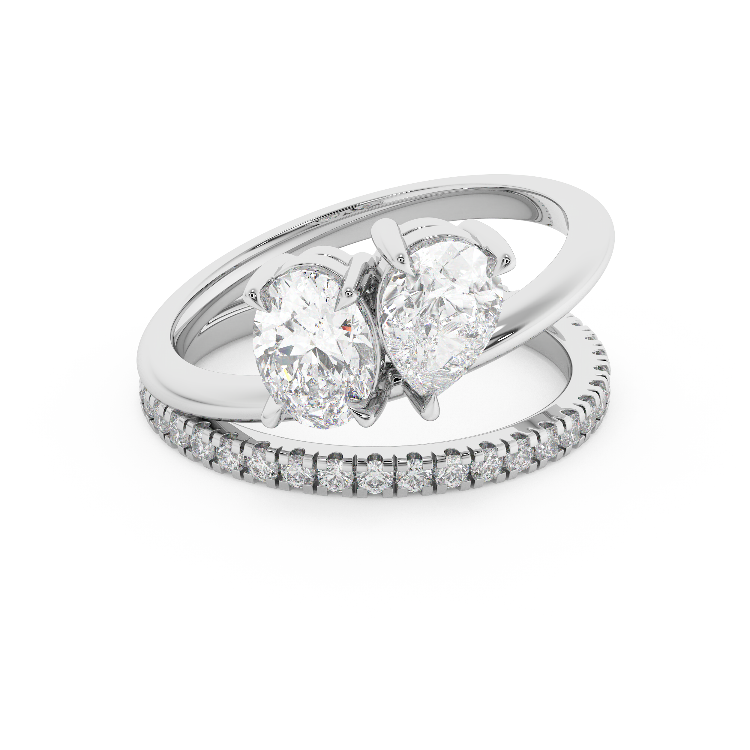 1.5 TCW Oval & Pear Toi Et Moi Pave Lab Grown Diamond Engagement Ring