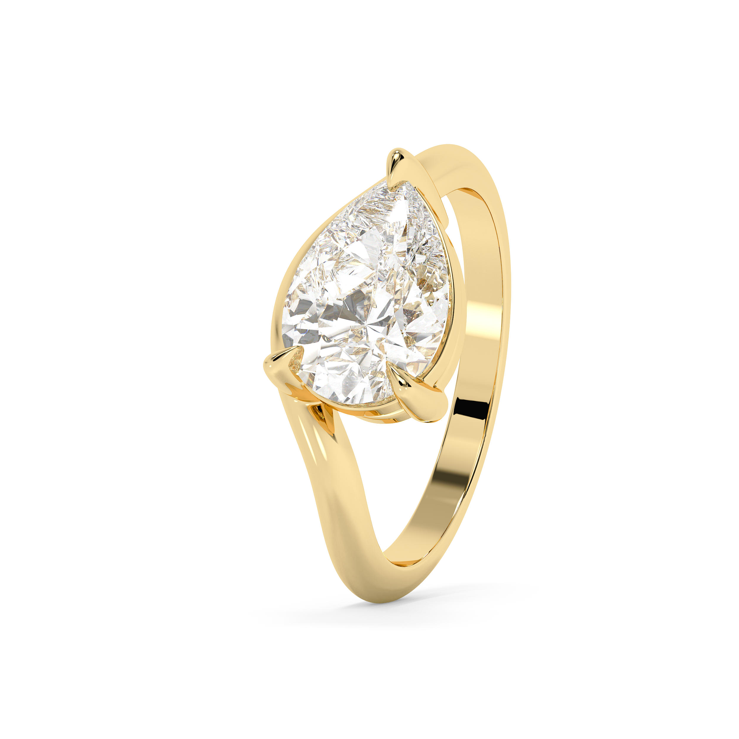 East West Pear Solitaire Curved Shank Lab Grown Diamond Engagement Ring