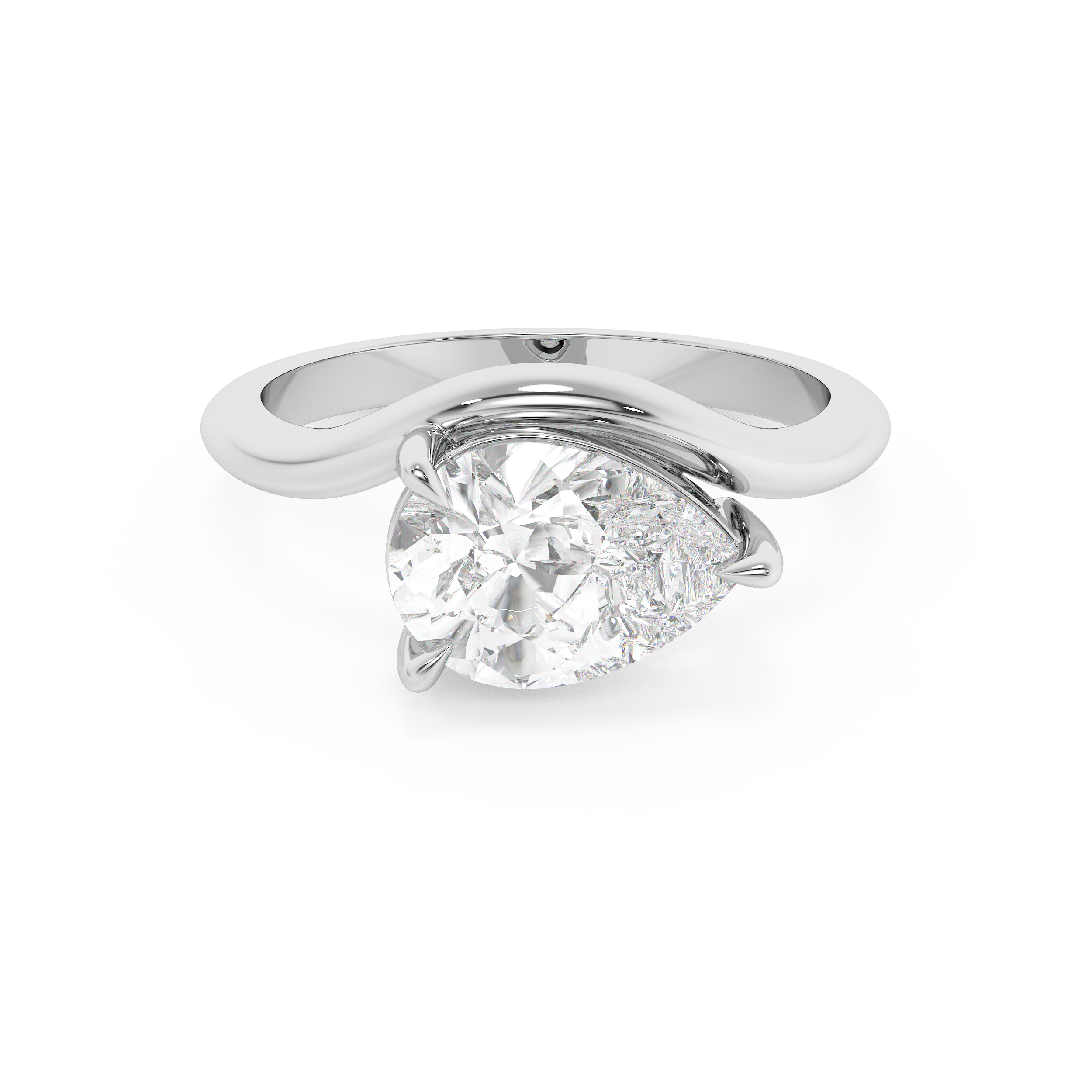 East West Pear Solitaire Curved Shank Lab Grown Diamond Engagement Ring