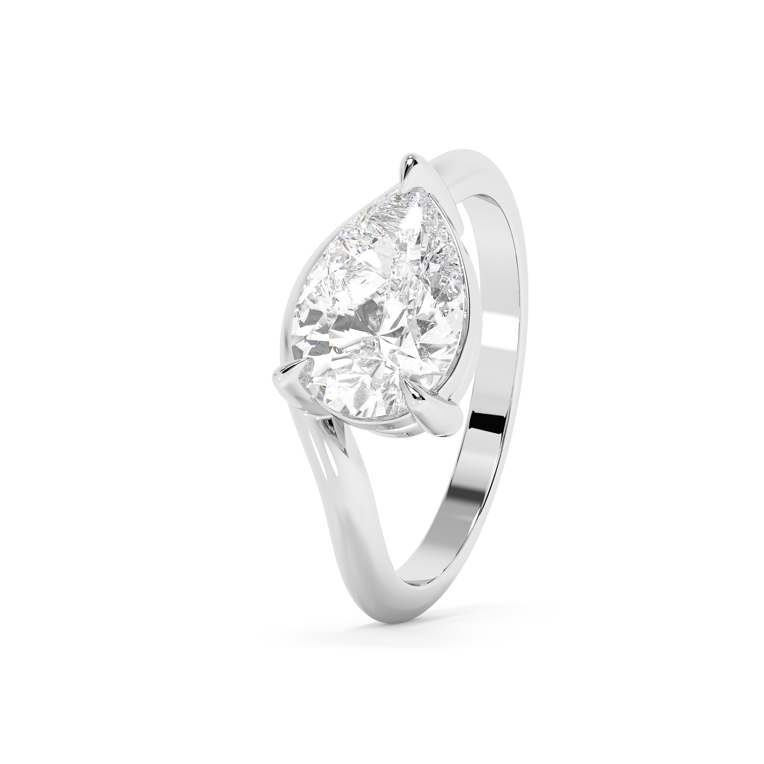 East West Pear Solitaire Curved Shank Lab Grown Diamond Engagement Ring