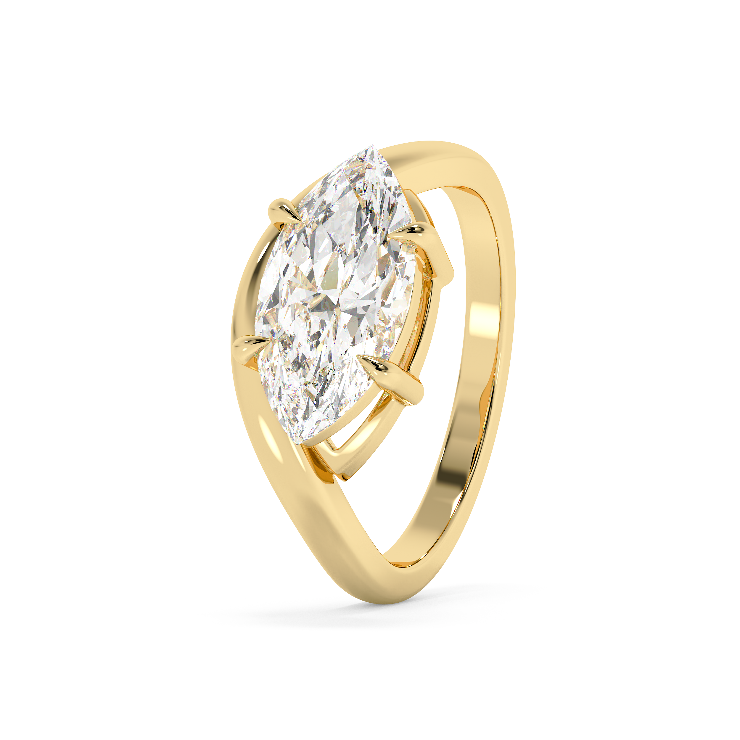 East West Marquise Solitaire Curved Shank Lab Grown Diamond Engagement Ring
