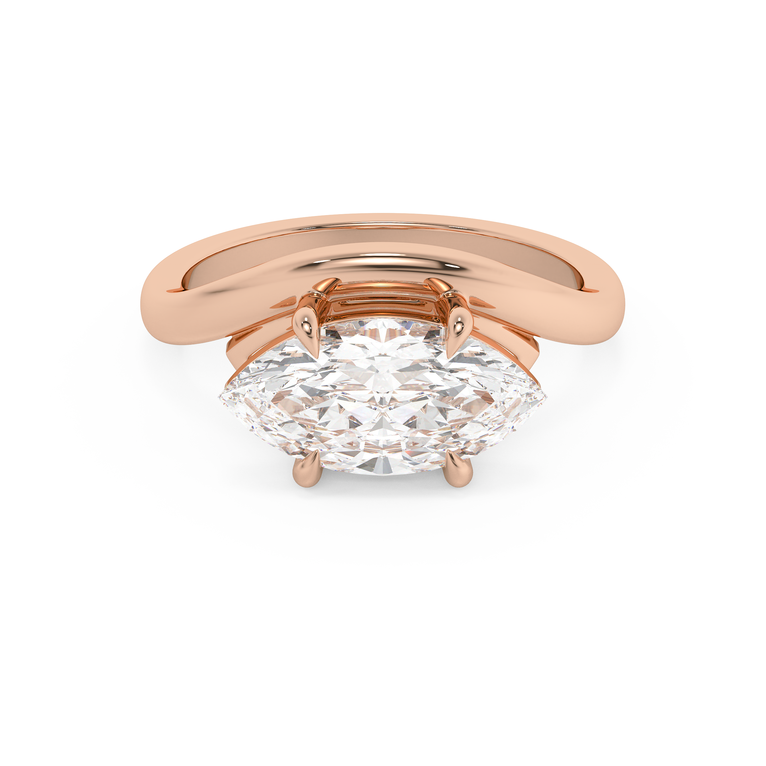 East West Marquise Solitaire Curved Shank Lab Grown Diamond Engagement Ring