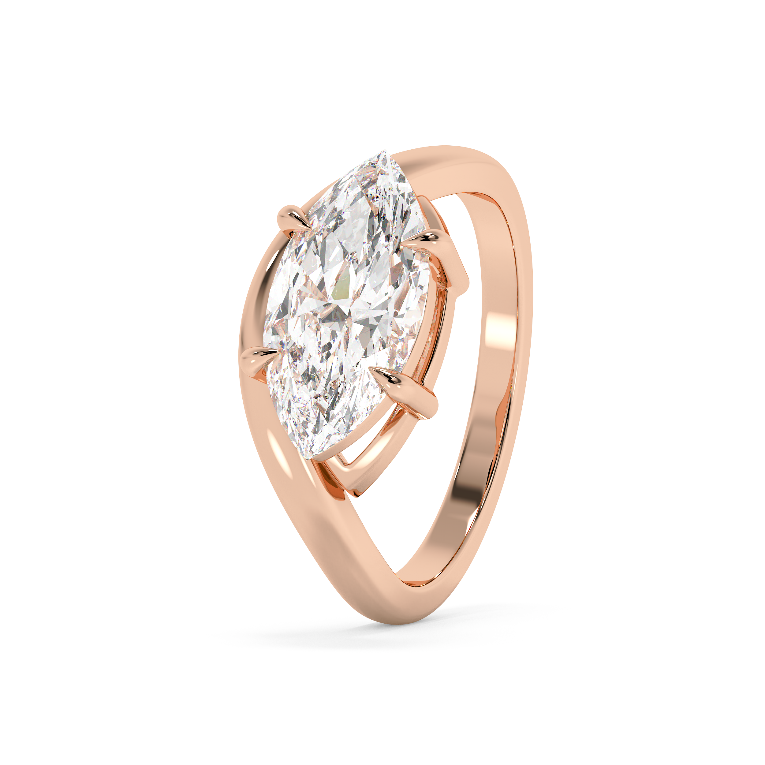 East West Marquise Solitaire Curved Shank Lab Grown Diamond Engagement Ring