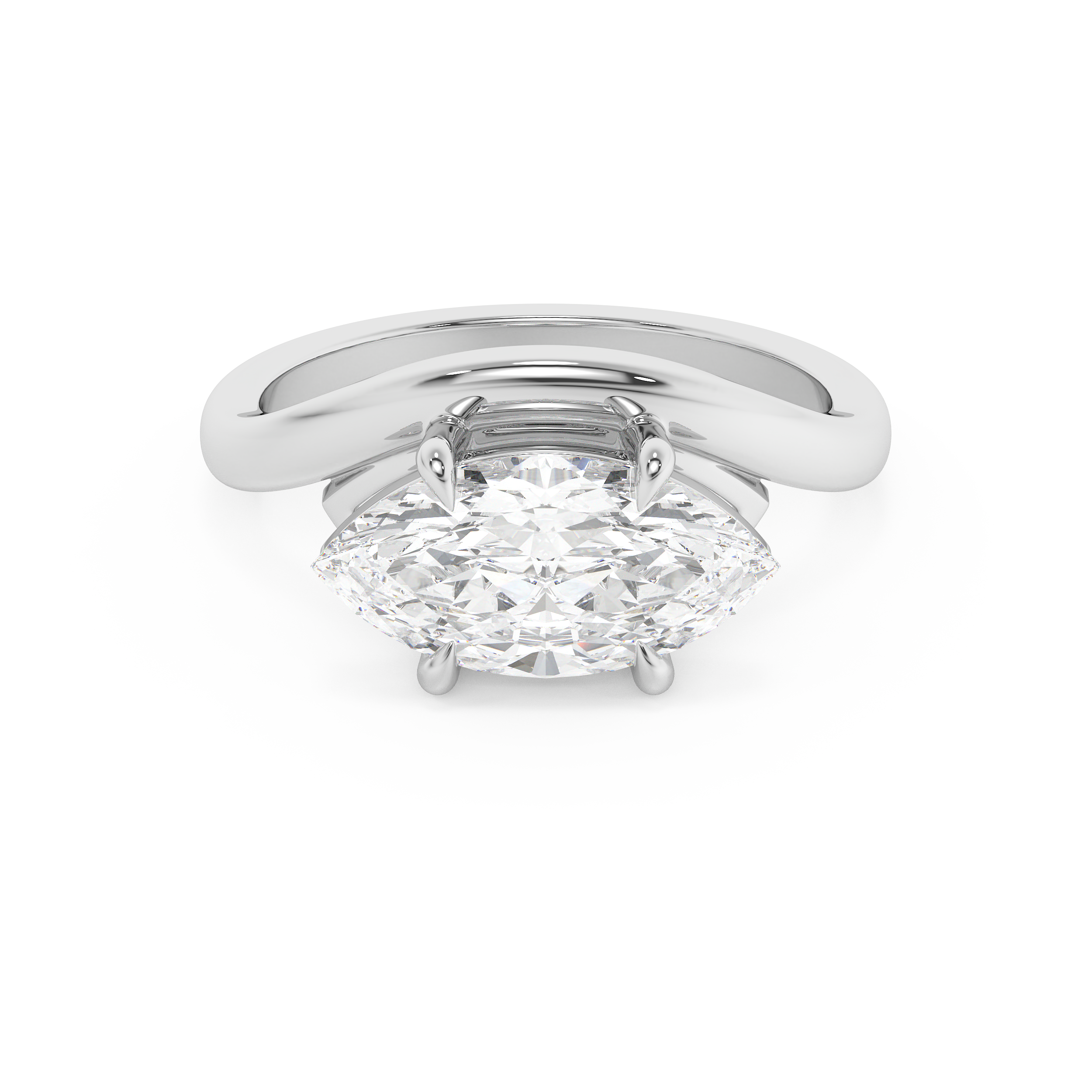 East West Marquise Solitaire Curved Shank Lab Grown Diamond Engagement Ring