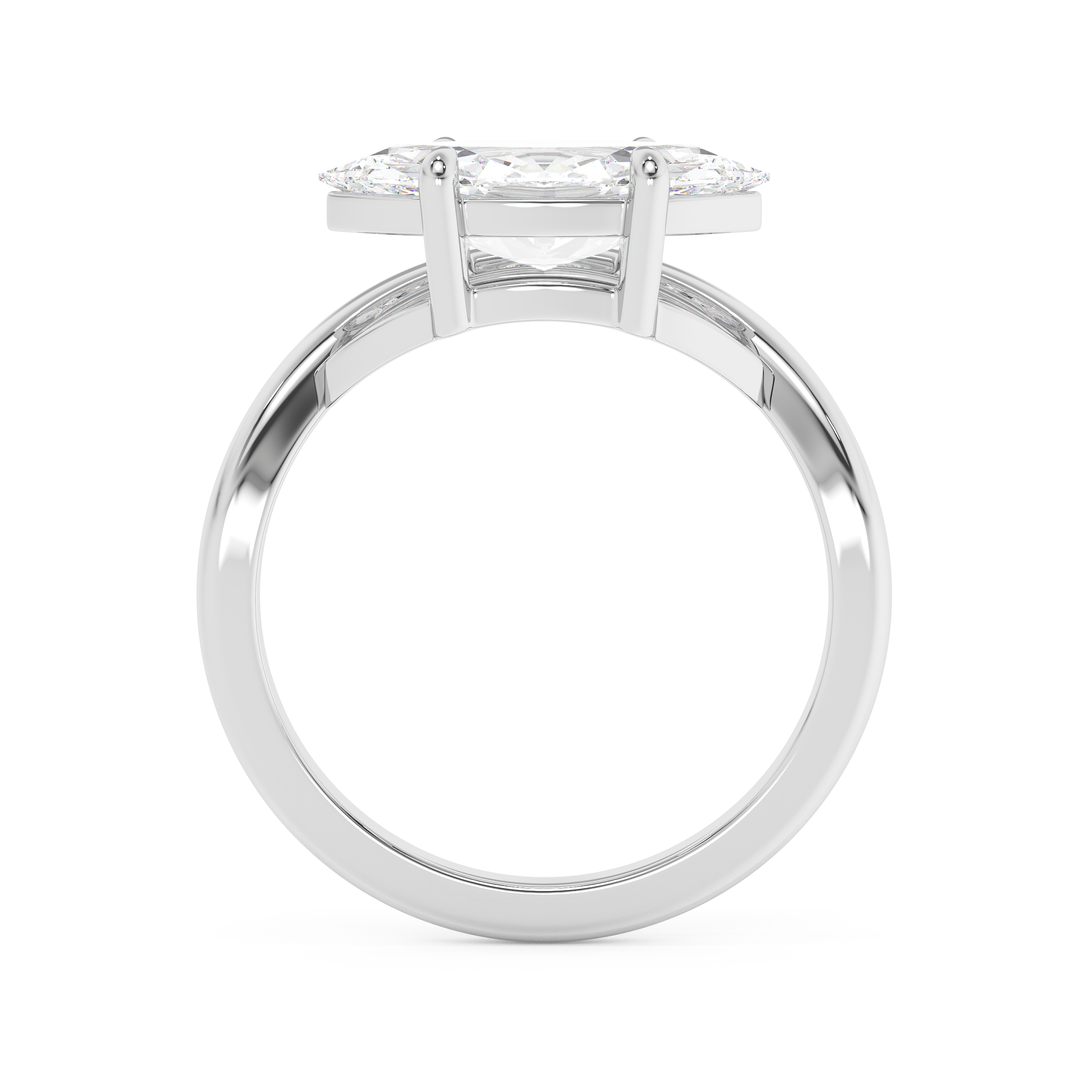 East West Marquise Solitaire Curved Shank Lab Grown Diamond Engagement Ring