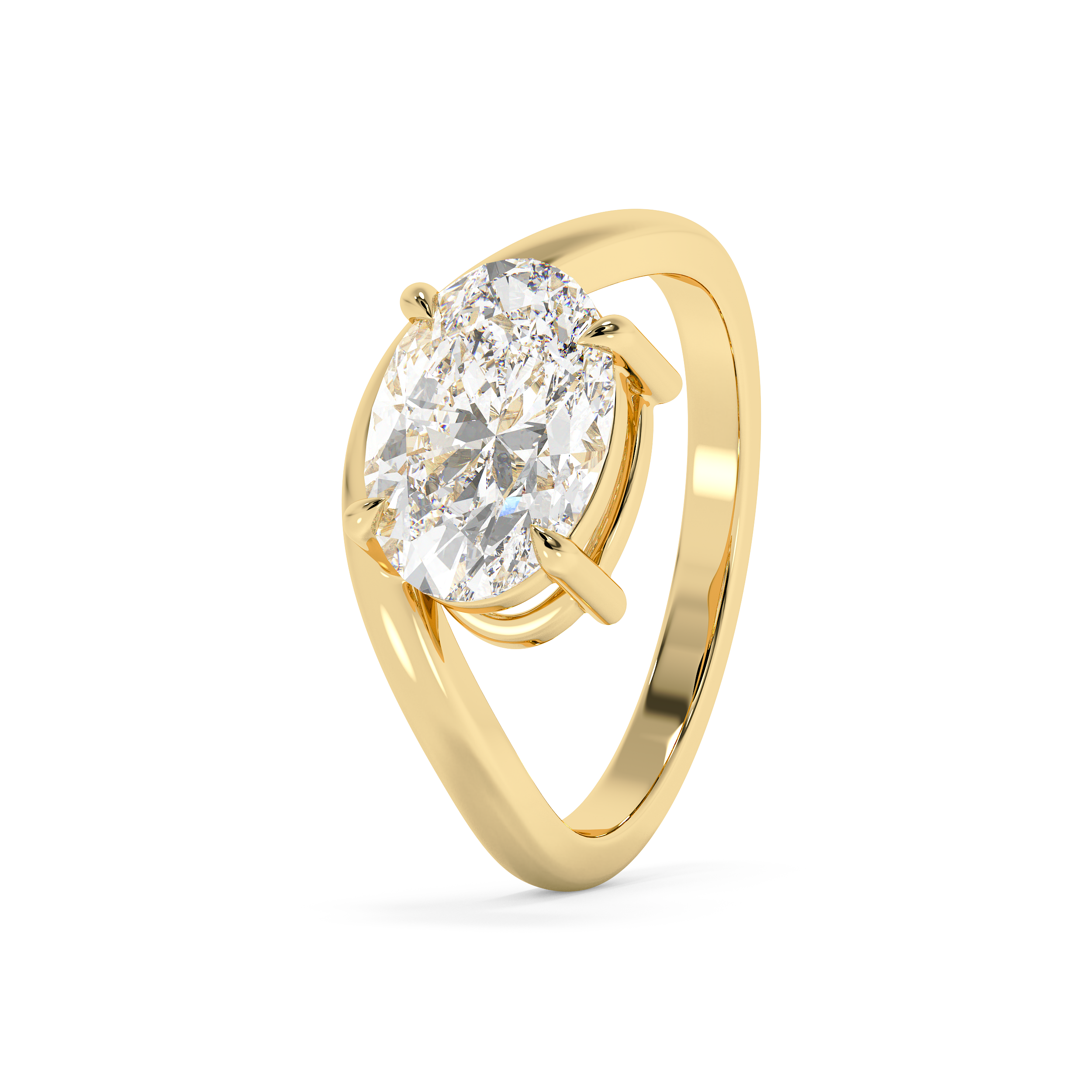 East West Oval Solitaire Curved Shank Lab Grown Diamond Engagement Ring