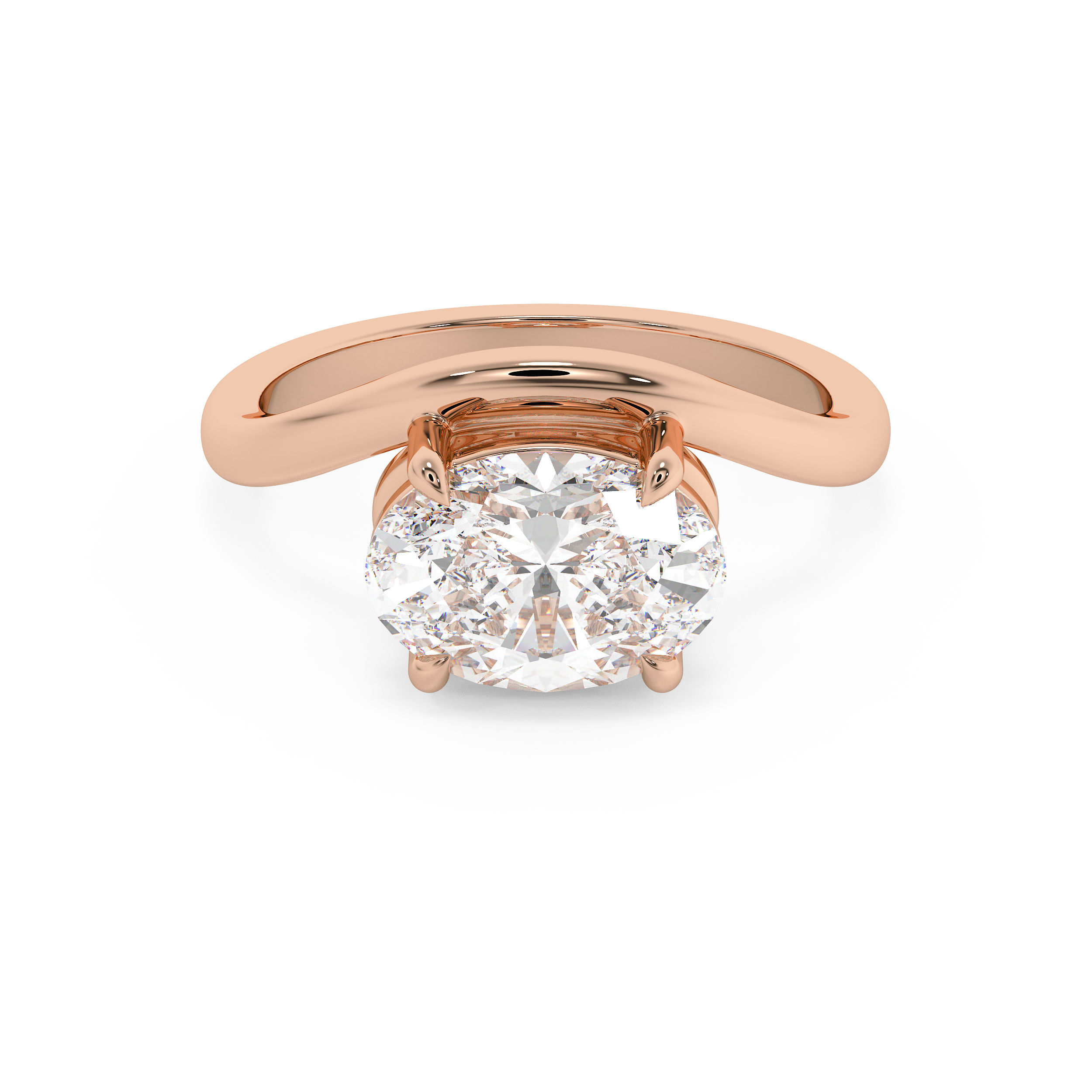 East West Oval Solitaire Curved Shank Lab Grown Diamond Engagement Ring