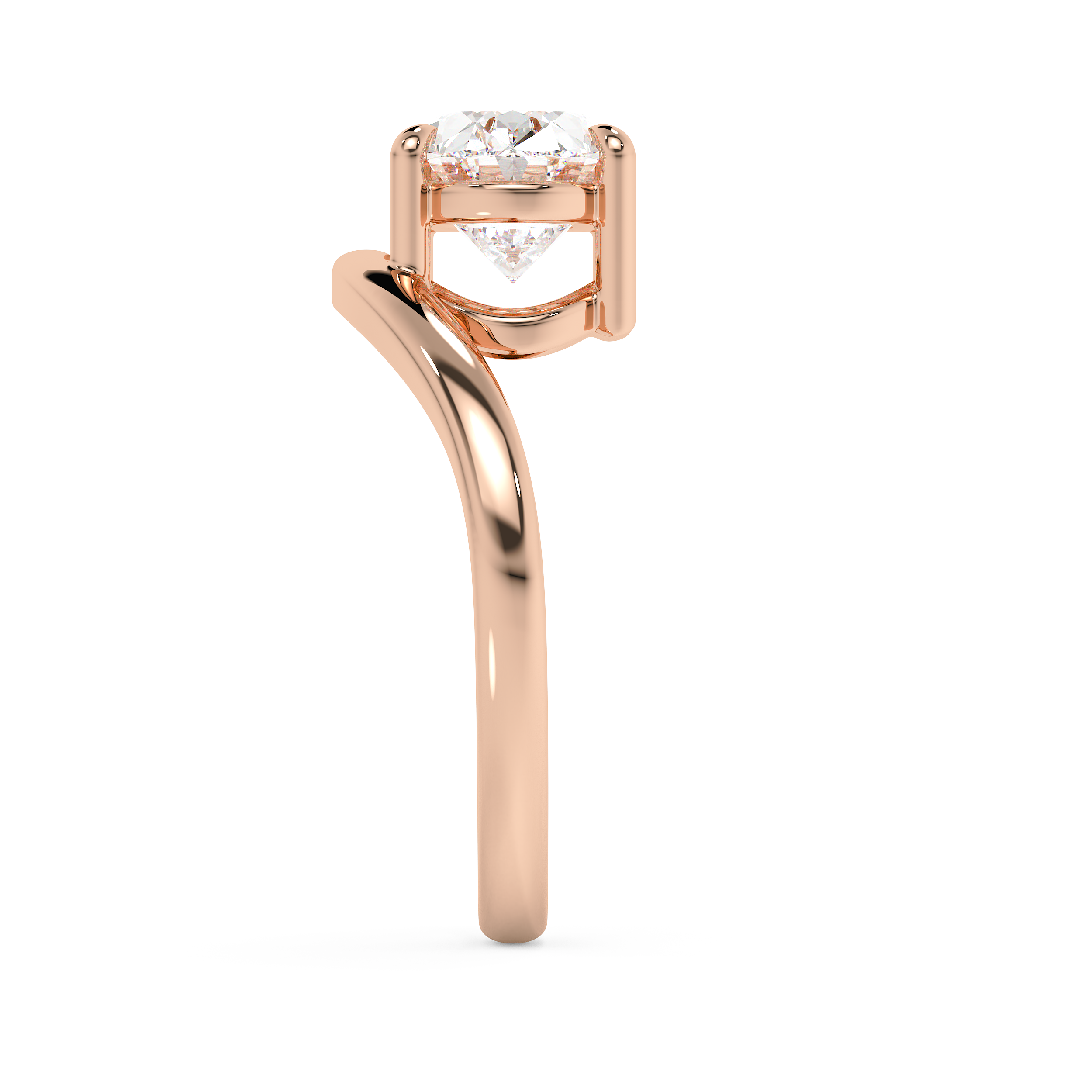 East West Oval Solitaire Curved Shank Lab Grown Diamond Engagement Ring