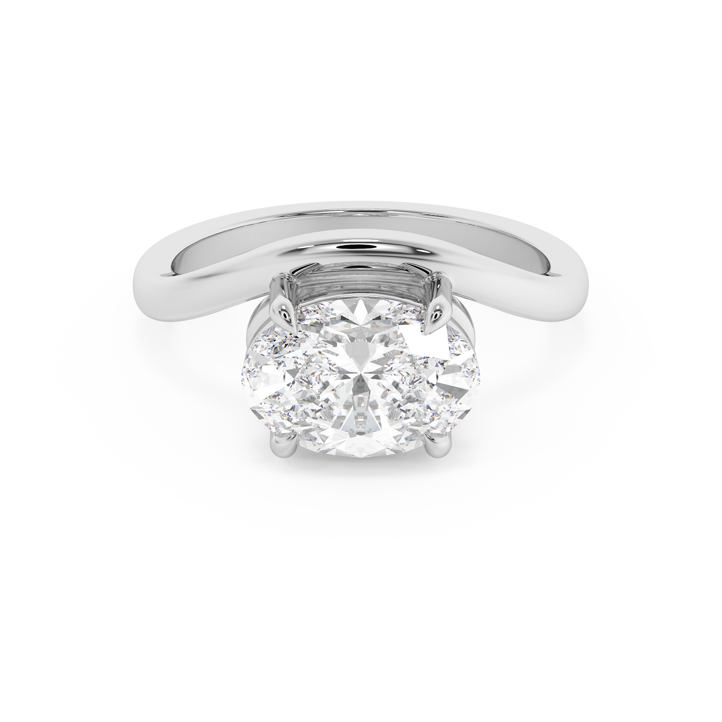 East West Oval Solitaire Curved Shank Lab Grown Diamond Engagement Ring