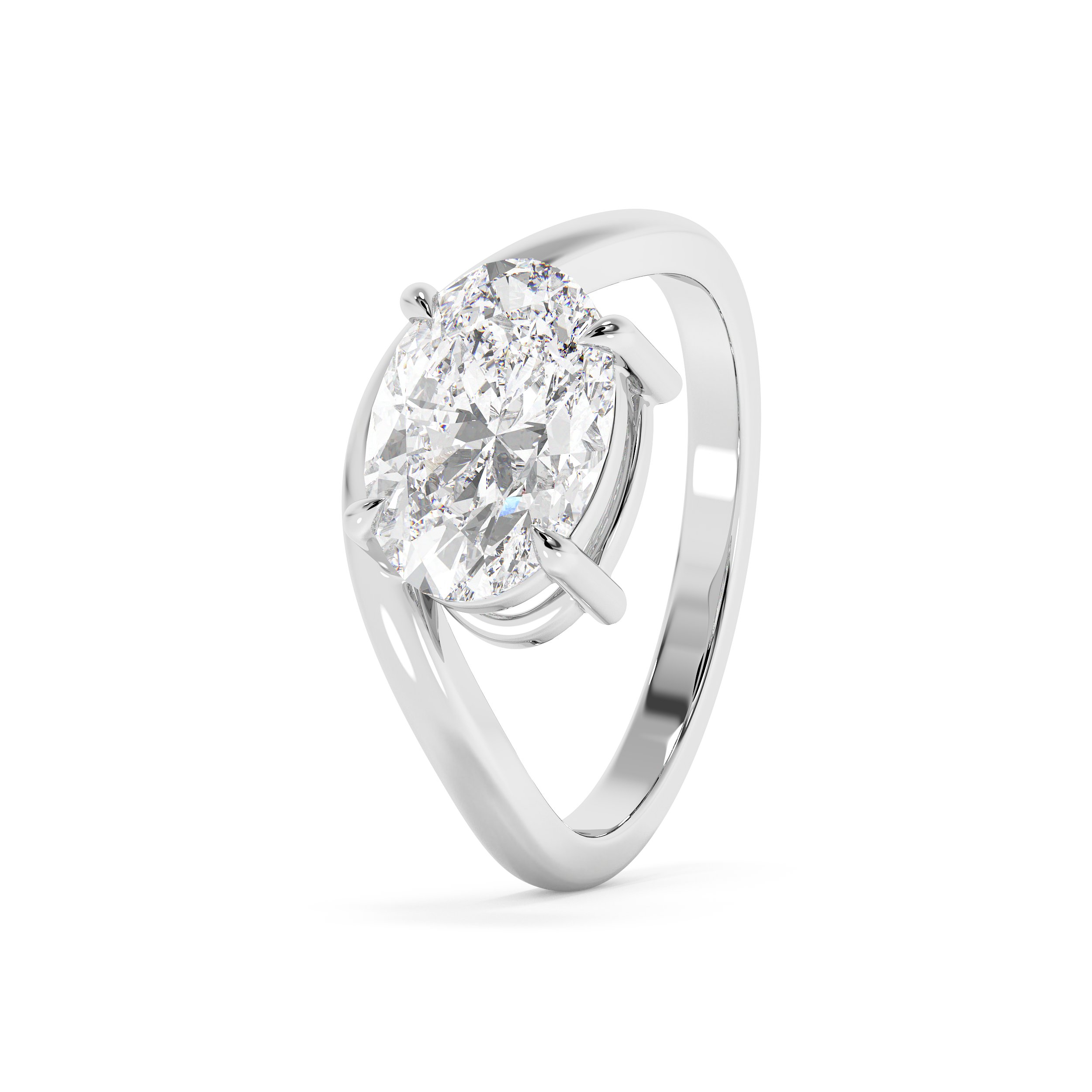 East West Oval Solitaire Curved Shank Lab Grown Diamond Engagement Ring