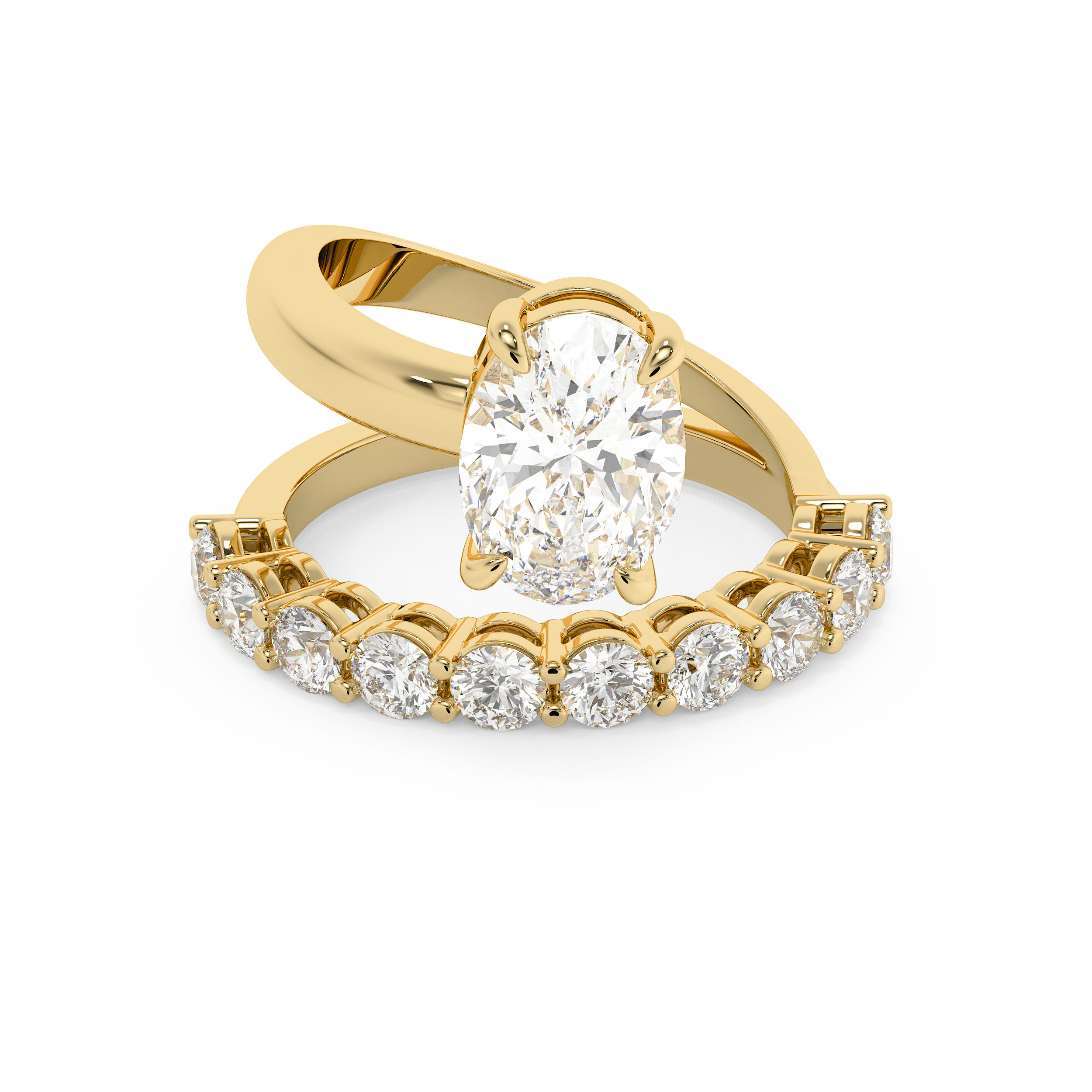 Oval Pave Curved Shank Lab Grown Diamond Engagement Ring