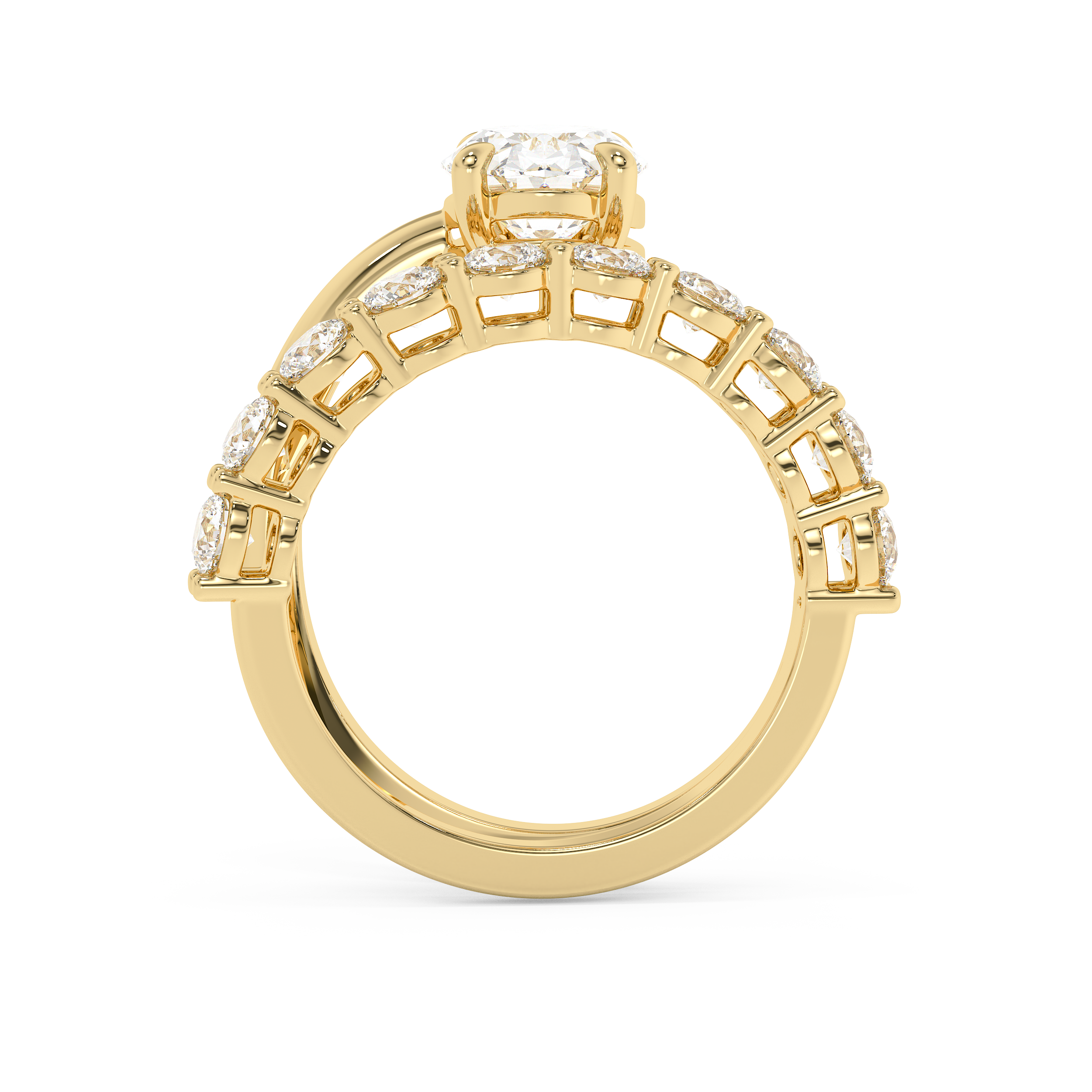 Oval Pave Curved Shank Lab Grown Diamond Engagement Ring