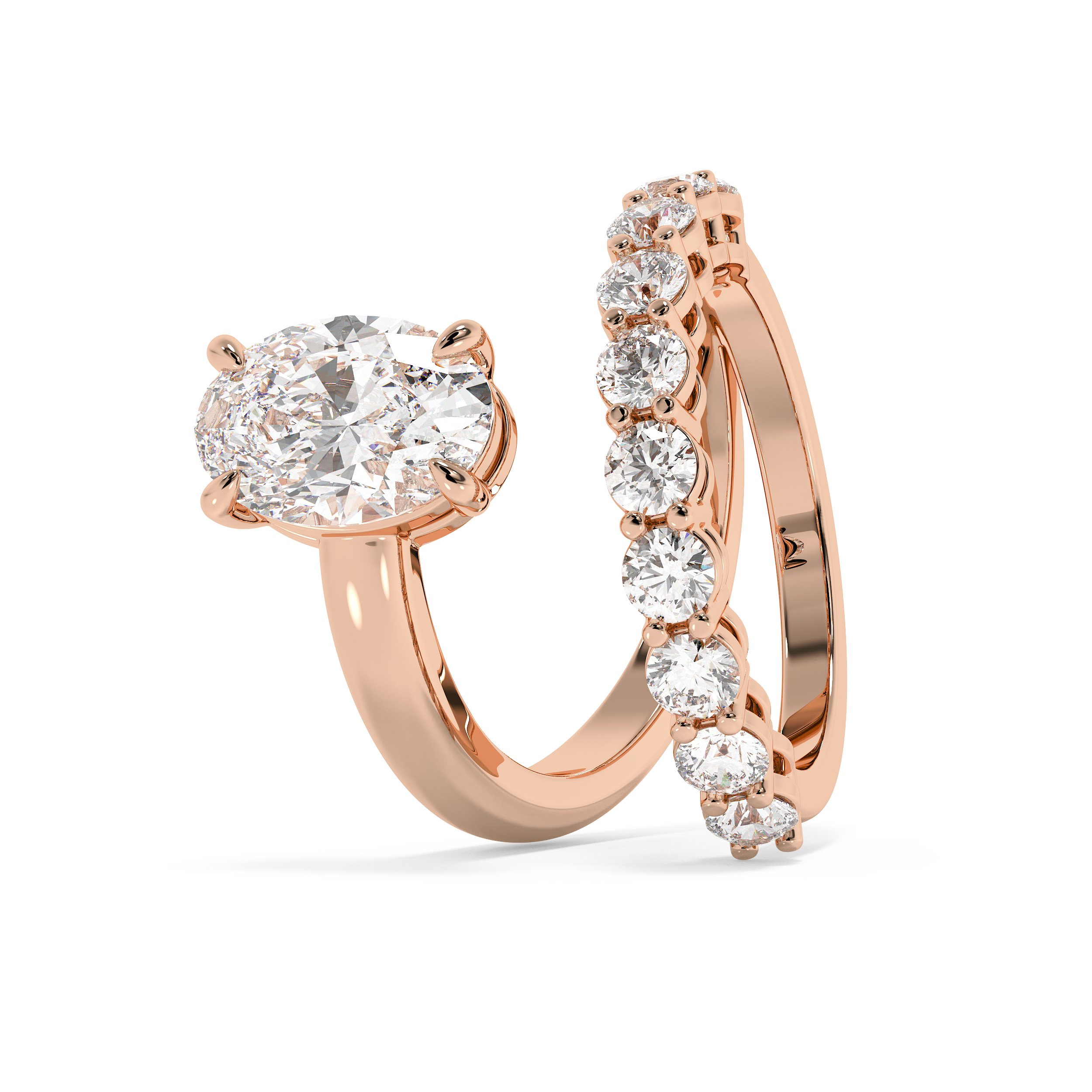 Oval Pave Curved Shank Lab Grown Diamond Engagement Ring